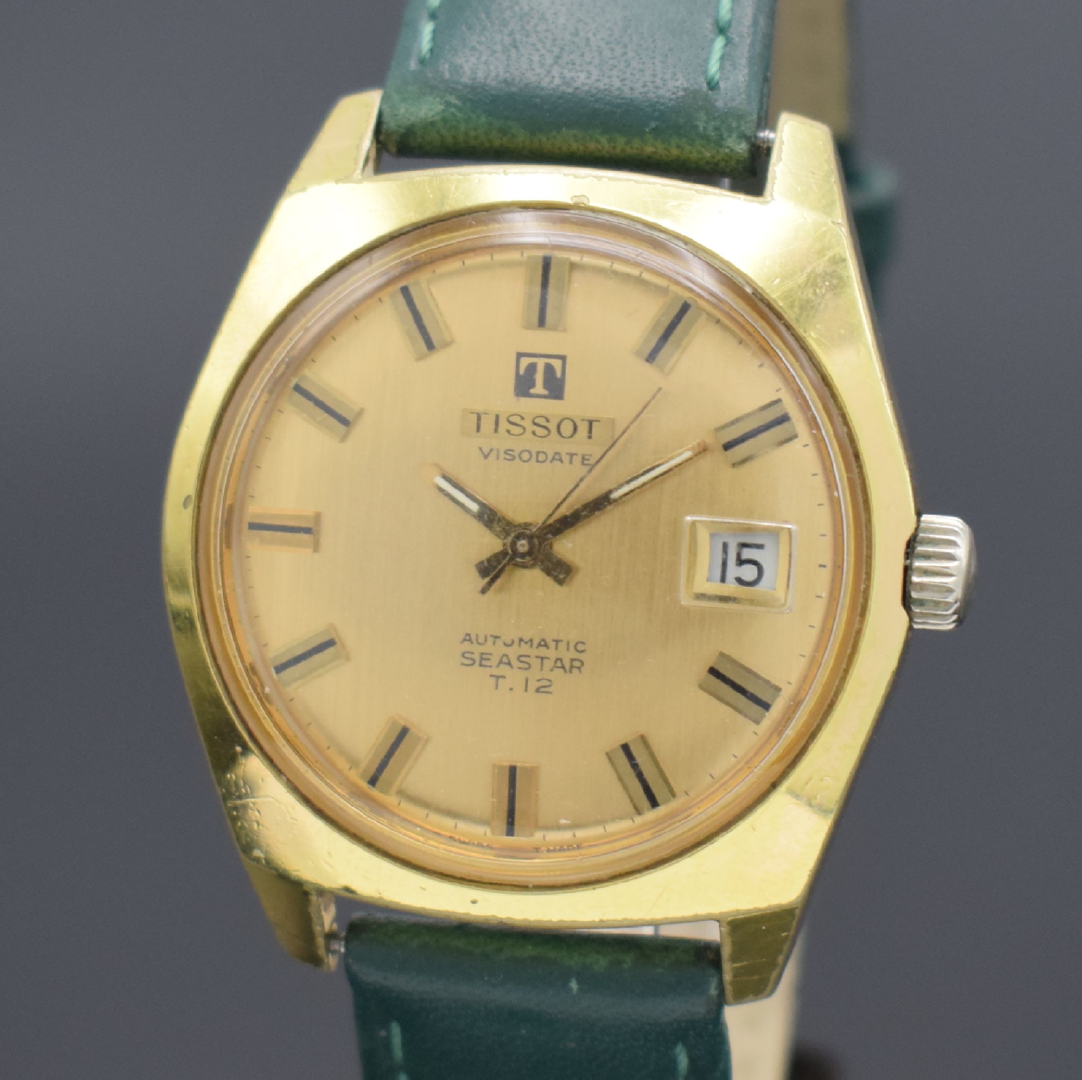Detail a: TISSOT Visodate Seastar T.12 vergoldete Herrenarmbanduhr, Schweiz um 1965, Automatik, verschr. Boden, goldfarb. Zifferbl. m. aufgel. Ind., gold. ...
