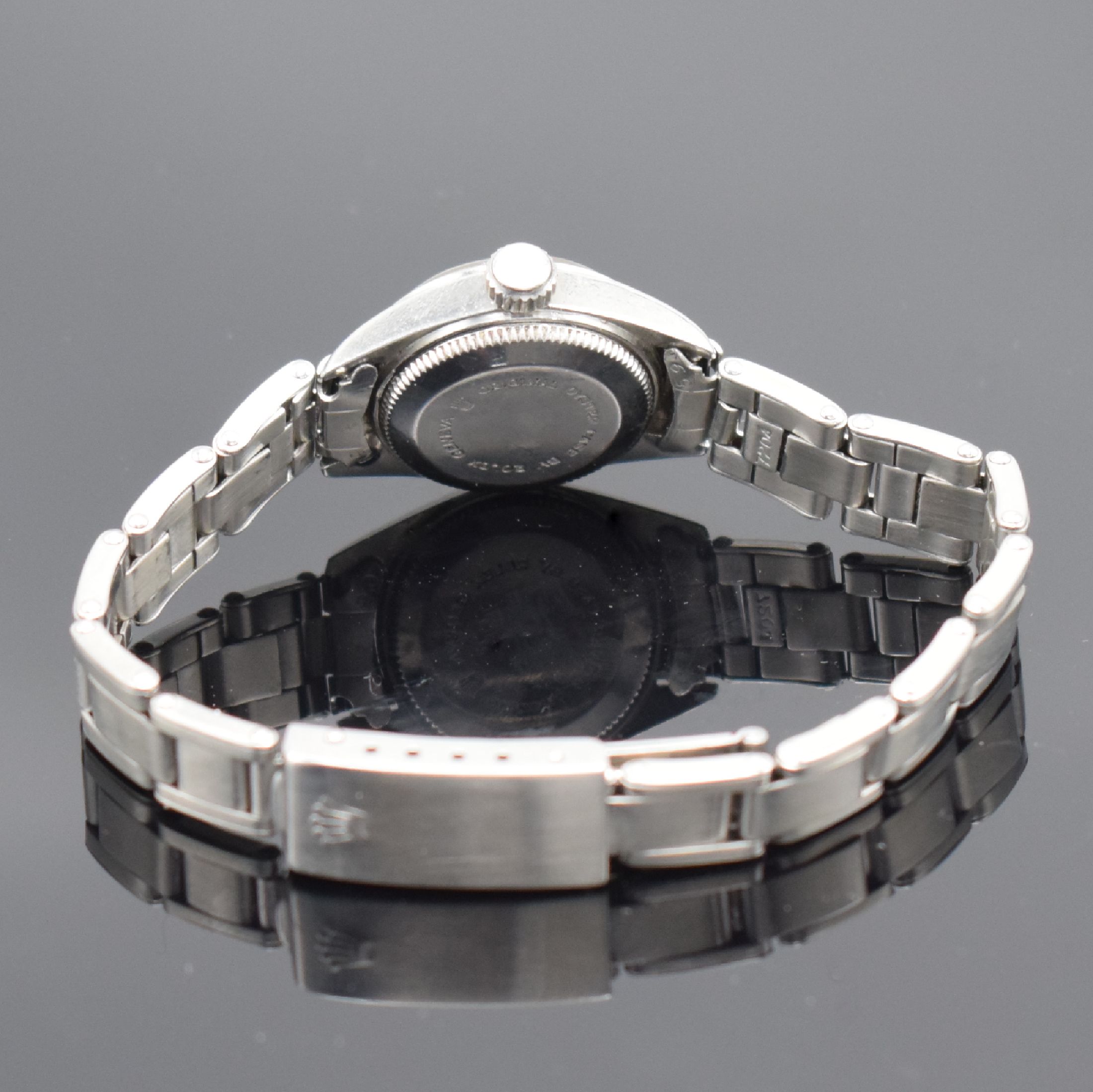Detail d: TUDOR Princess Oysterdate Damenarmbanduhr am Rolex Nietenband in Stahl, Schweiz um 1964, Automatik, Oystergeh. Ref. 7981, Boden & Krone verschr., ...