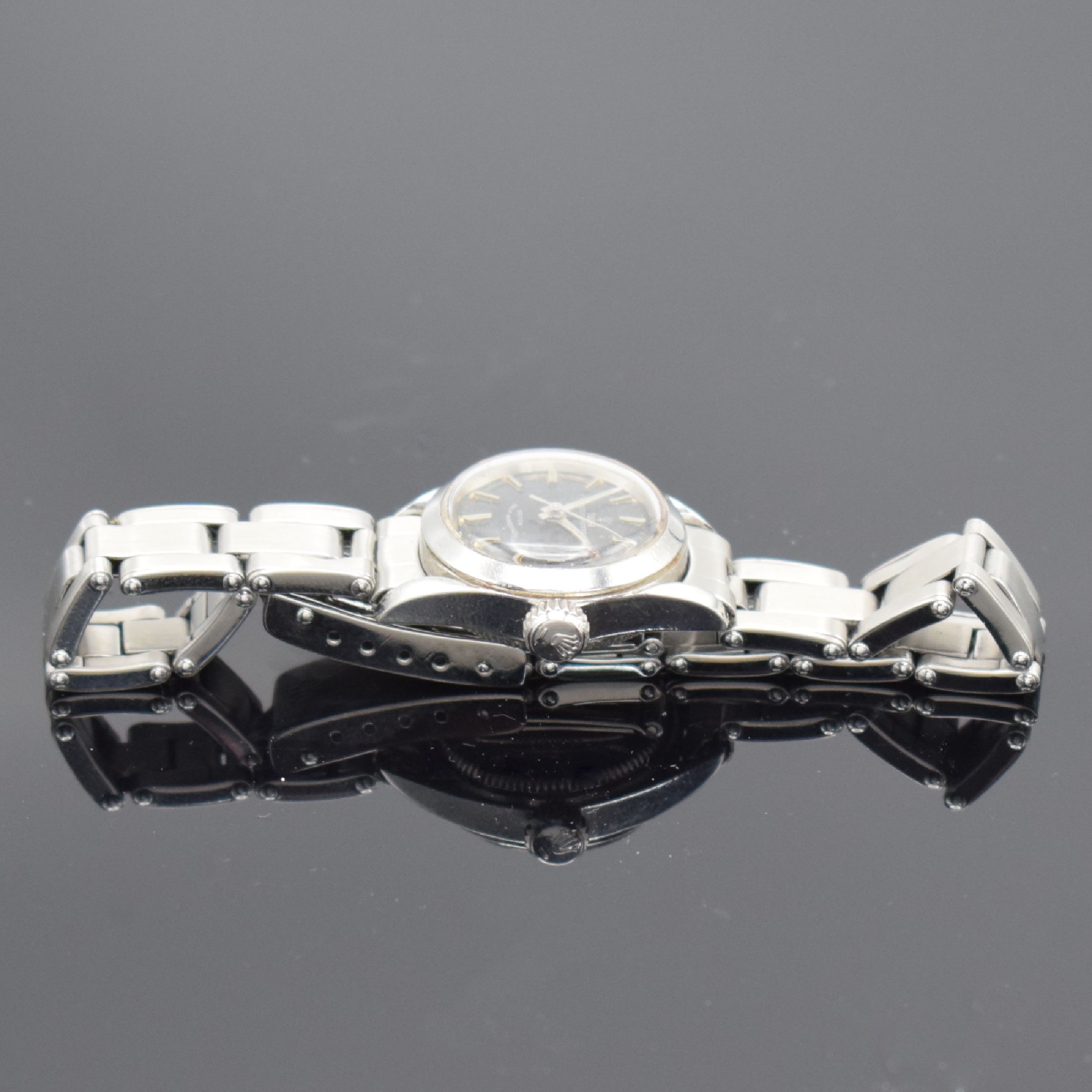 Detail e: TUDOR Princess Oysterdate Damenarmbanduhr am Rolex Nietenband in Stahl, Schweiz um 1964, Automatik, Oystergeh. Ref. 7981, Boden & Krone verschr., ...