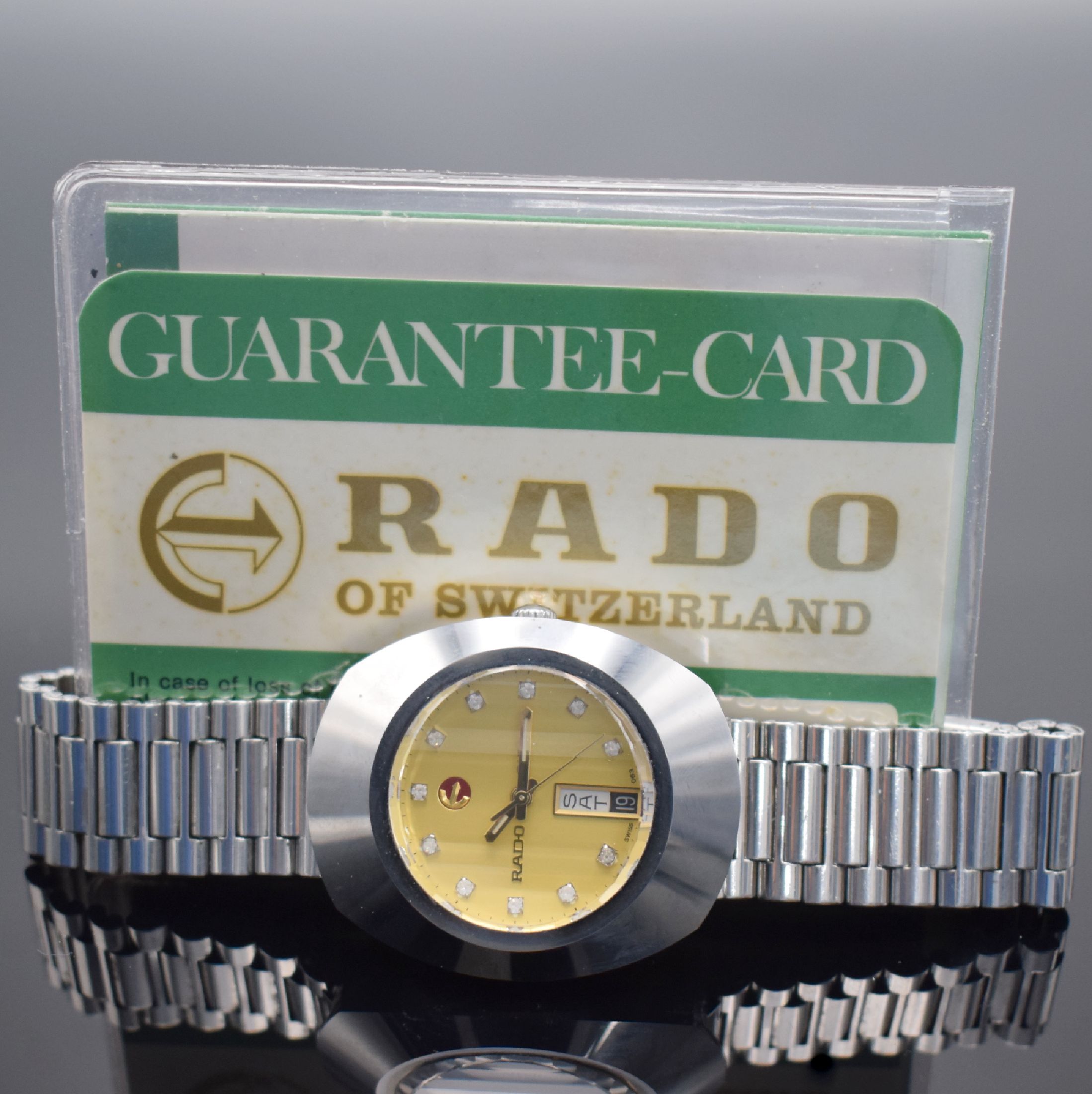 Detail g: RADO Diastar Herrenarmbanduhr in Stahl, Schweiz verk. lt. beil. Garantiekarte 06/1975, Automatik, Ref. 8-625.0008.3, Boden verschr., orig. Stahlband ...