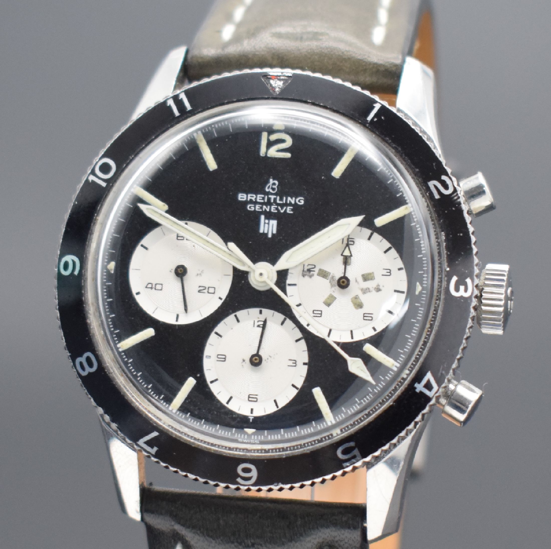 Detail a: BREITLING / LIP seltener Schaltradchronograph Co-Pilot Referenz 765 CP, Schweiz um 1966, Handaufzug, Edelstahlgeh., Boden verschr., modernes ...