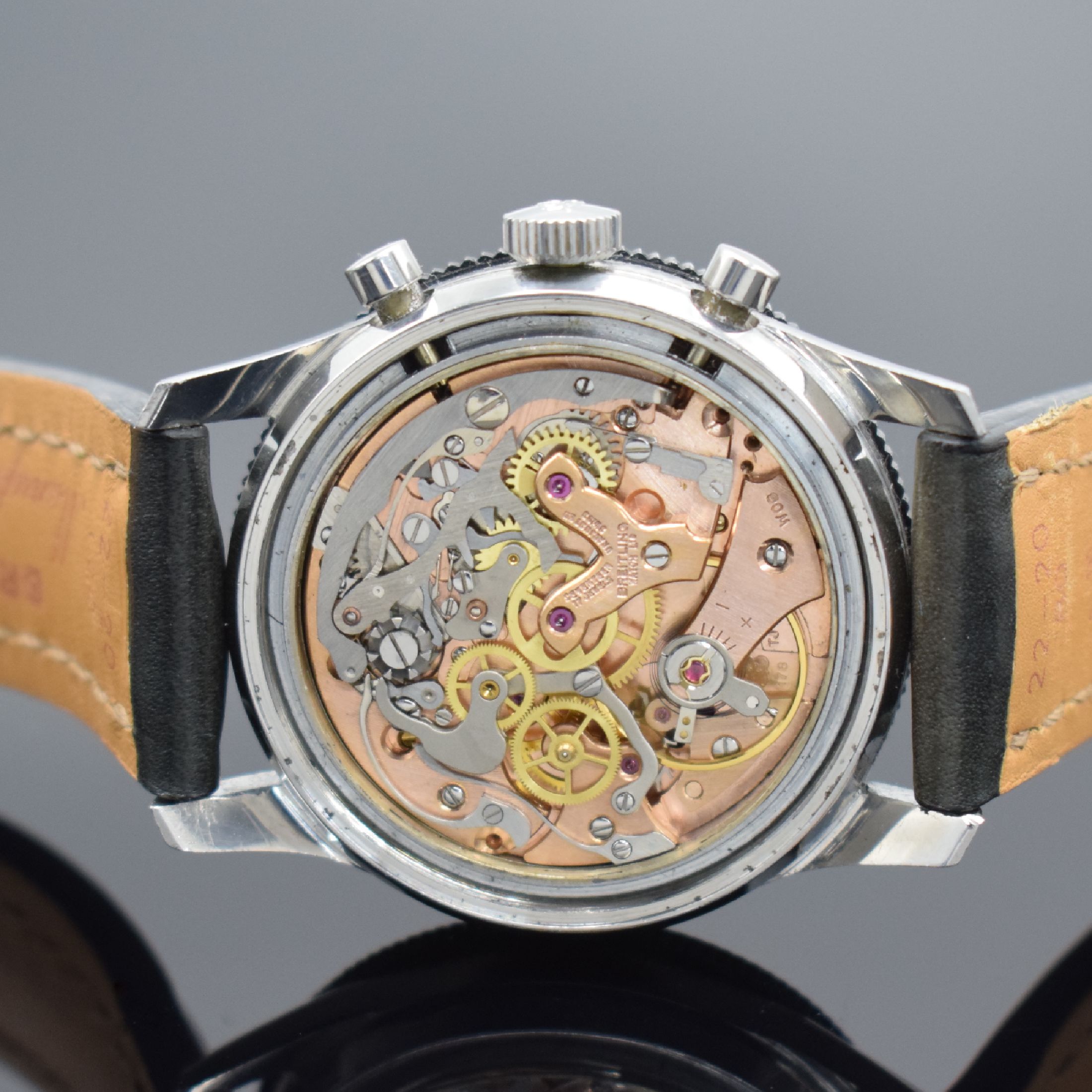 Detail g: BREITLING / LIP seltener Schaltradchronograph Co-Pilot Referenz 765 CP, Schweiz um 1966, Handaufzug, Edelstahlgeh., Boden verschr., modernes ...