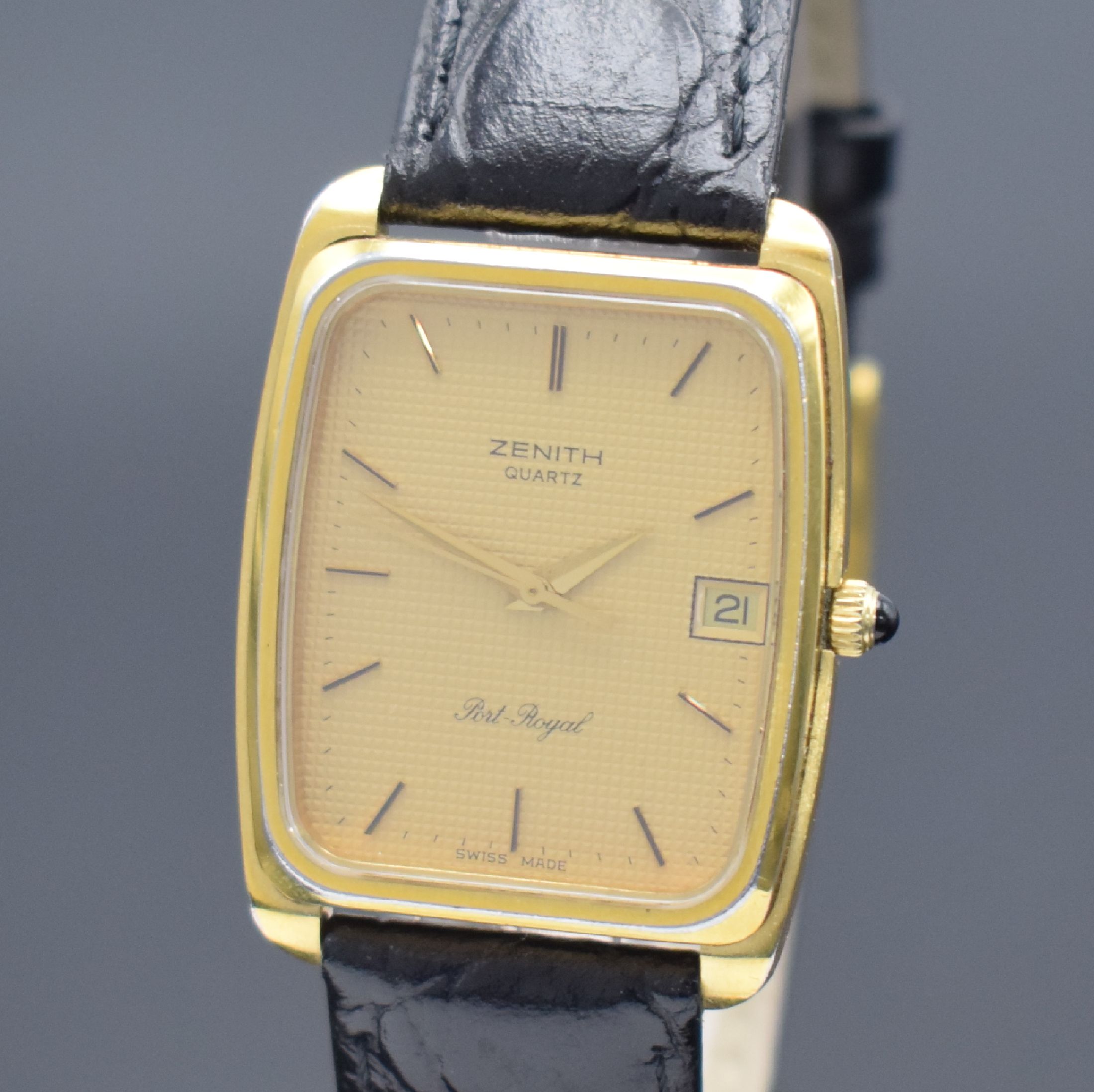 Detail a: ZENITH Port Royal vergoldete Herrenarmbanduhr, Schweiz um 1970, quarz, Ref. 27.2200.116, Stahlboden aufgedr., Schmuckkrone, goldfarb. guill. ...