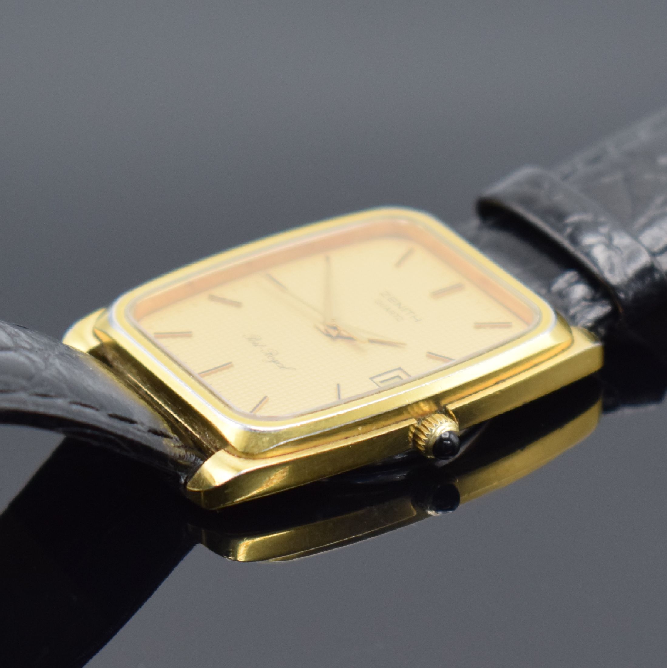 Detail b: ZENITH Port Royal vergoldete Herrenarmbanduhr, Schweiz um 1970, quarz, Ref. 27.2200.116, Stahlboden aufgedr., Schmuckkrone, goldfarb. guill. ...
