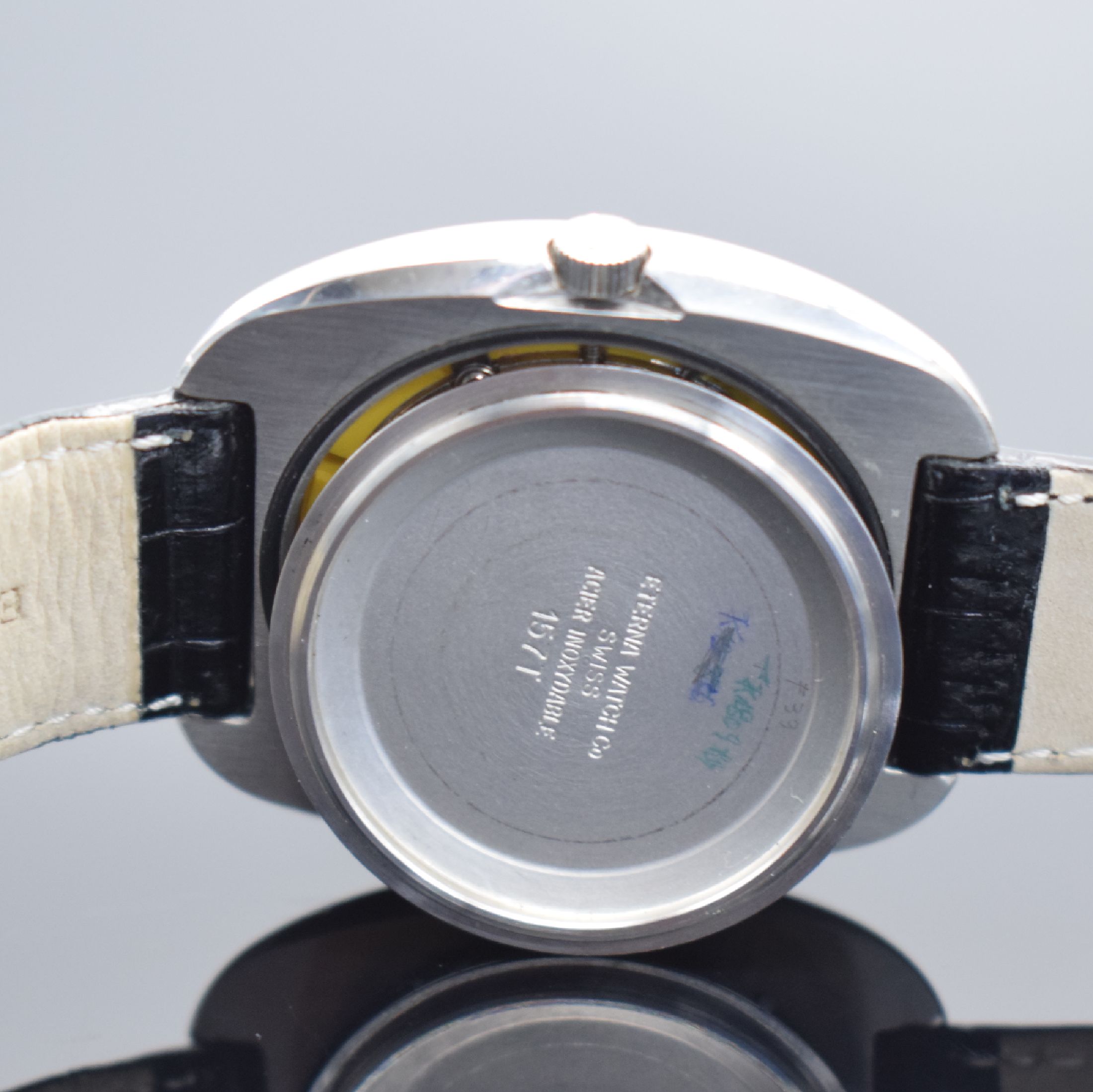 Detail f: ETERNA-MATIC 36000 Fast Beat Herrenarmbanduhr in Stahl, Schweiz um 1975, Automatik, matt. Edelstahlgeh., Boden verschr., silb. Zifferbl. m. ...