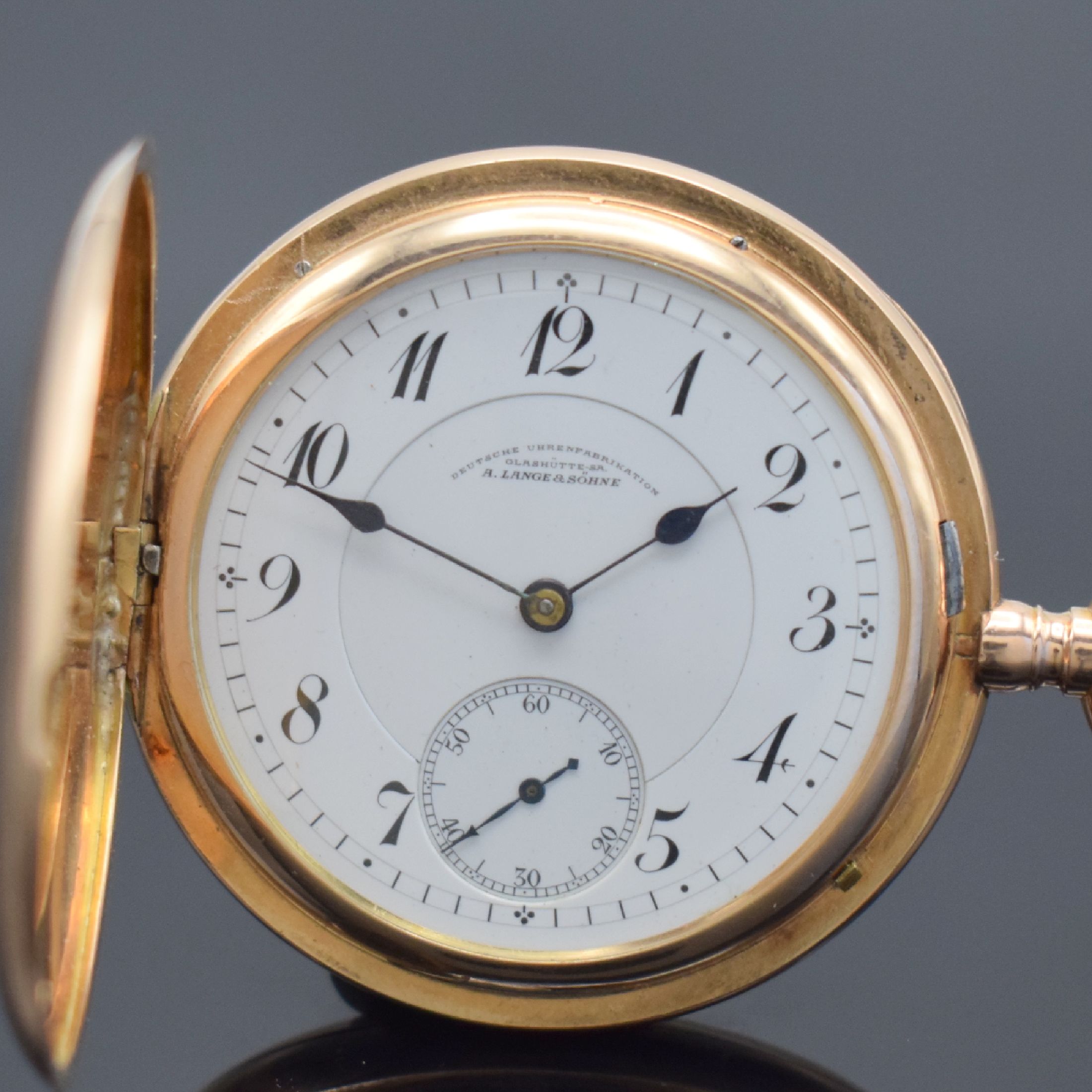 Detail a: A. LANGE & SÖHNE Deutsche Uhrenfabrikation Glashütte SA Savonette in RG 585/000, Deutschland um 1910, glattes 3-Deckel Goldgeh. l. dell., ...