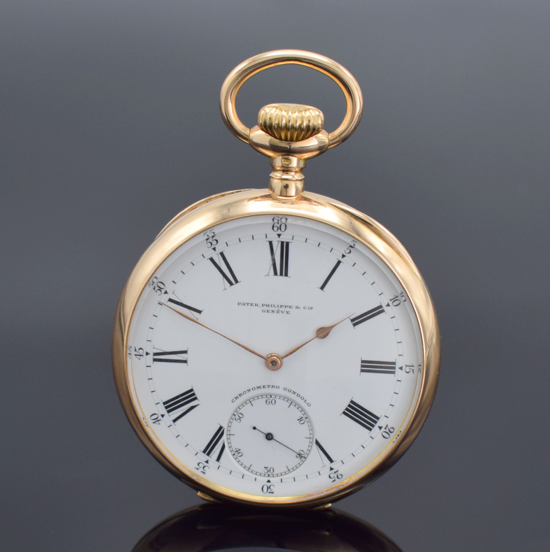 PATEK PHILIPPE Chronometro Gondolo große offene Taschenuhr in RoseG 750/000, Schweiz um 1900, schweres guill. Geh., sign. Cuvette, 2-tlg. ...