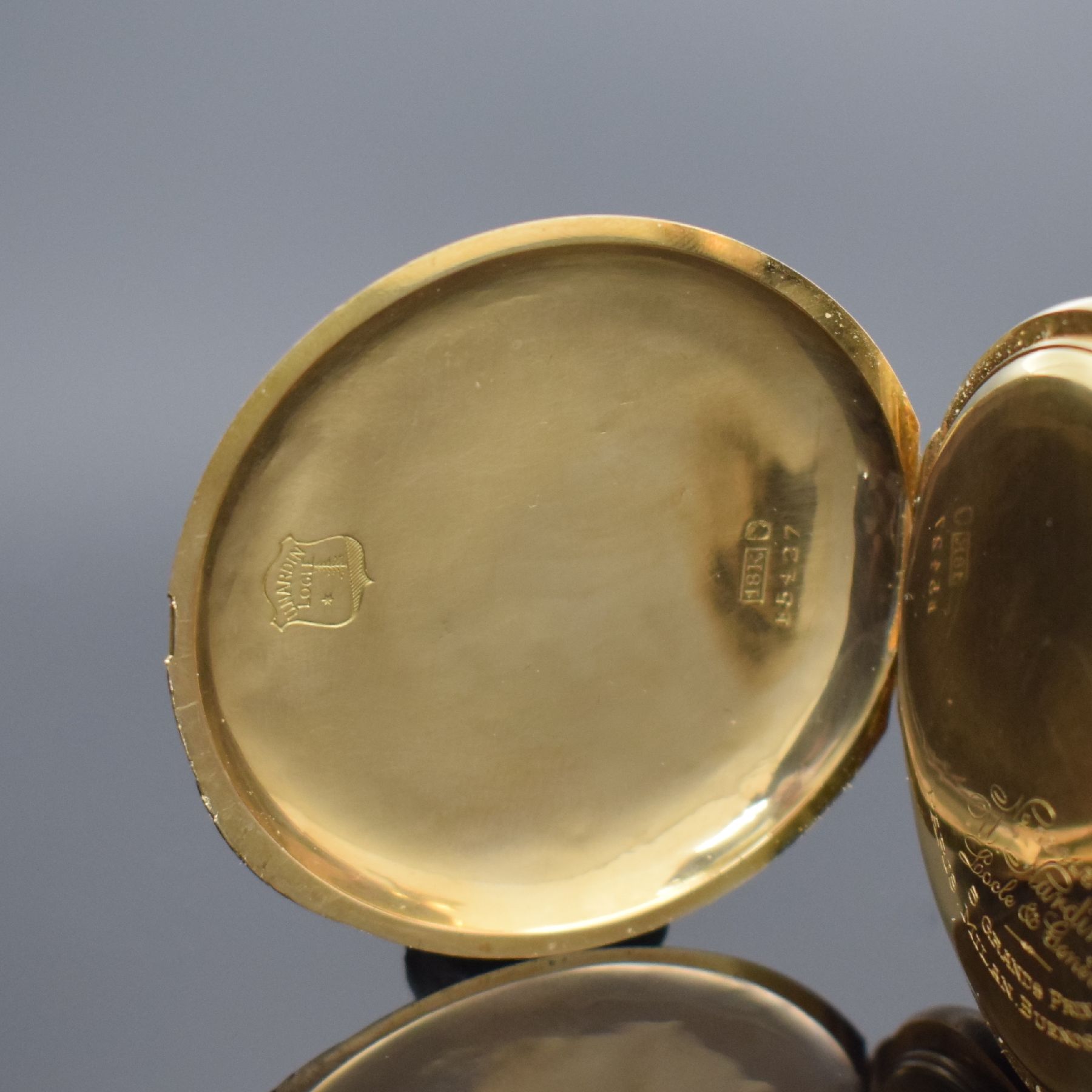Detail b: ULYSSE NARDIN offene Herrentaschenuhr in GG 750/000, Schweiz um 1920, guill. 2-Deckel Goldgeh. dell., 2-tlg. Emailzifferbl. m. Breguetzahlen Rand l. ...