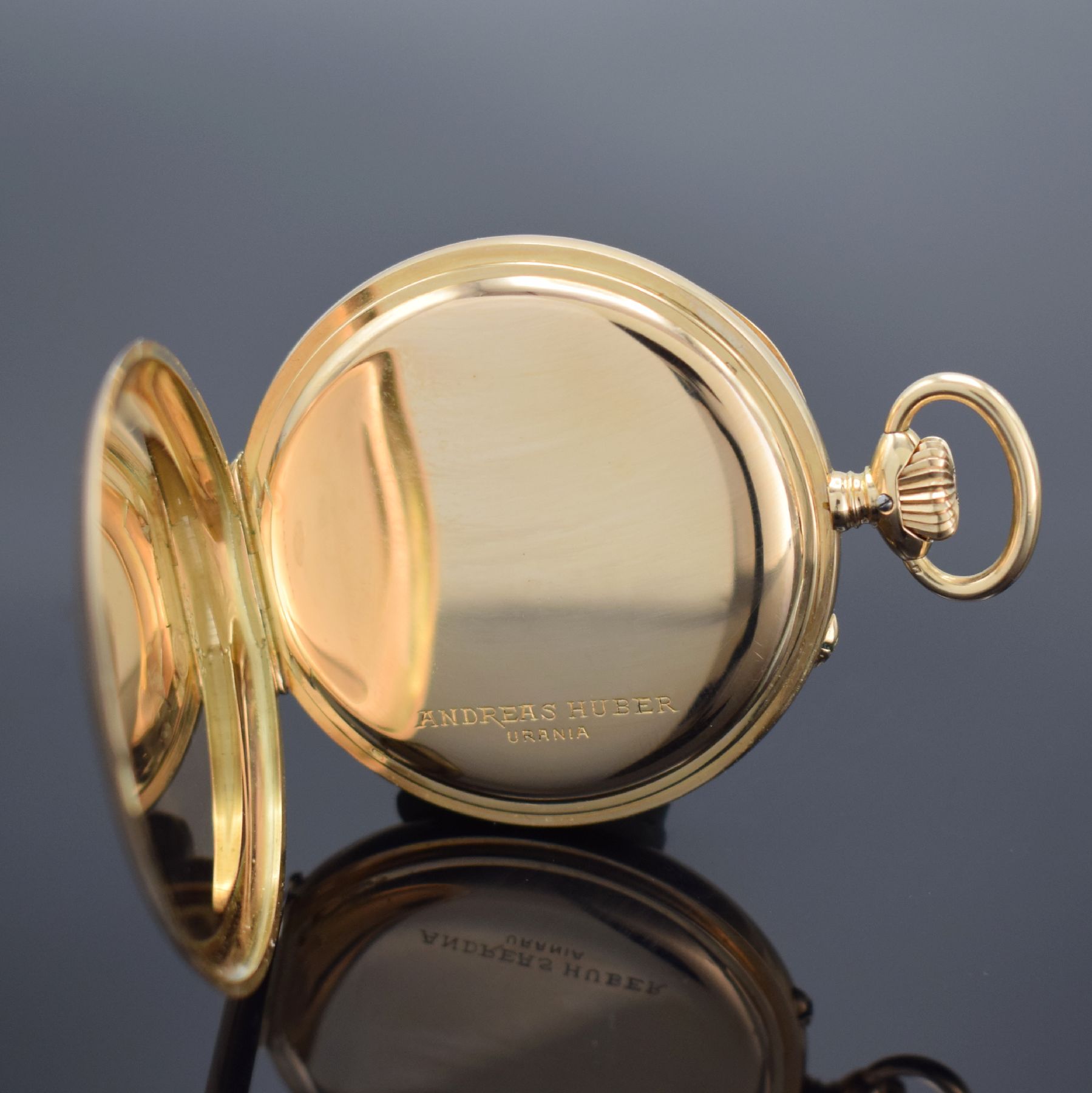 Detail c: ANDREAS HUBER URANIA / IWC offene Taschenuhr in RG 585/000, Schweiz um 1925, glattes 2- Deckel Goldgeh., Cuvette & Zifferbl. bez. "Andreas Huber ...