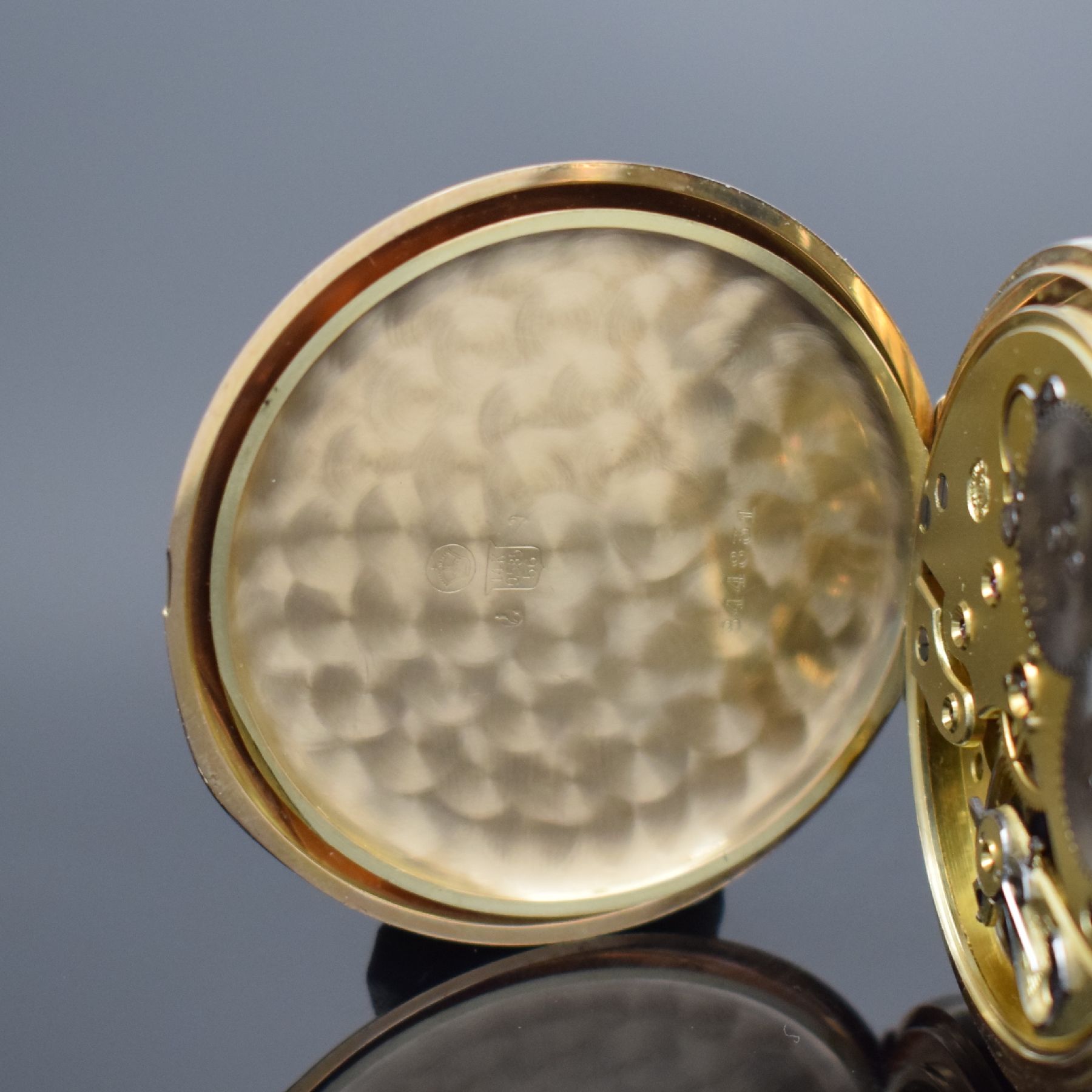 Detail d: ANDREAS HUBER URANIA / IWC offene Taschenuhr in RG 585/000, Schweiz um 1925, glattes 2- Deckel Goldgeh., Cuvette & Zifferbl. bez. "Andreas Huber ...