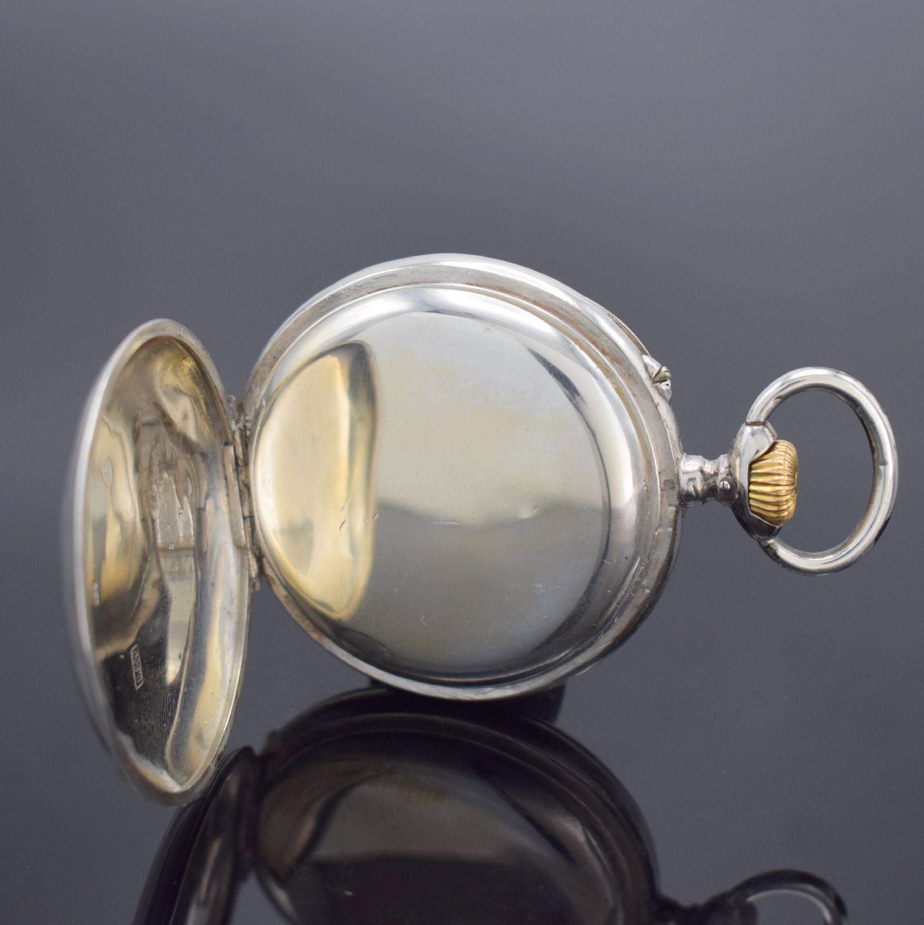 Detail c: IWC sehr seltene frühe Taschenuhr in Silber, Schweiz um 1888, offenes glattes Geh. dell., Emailzifferbl. riss./besch., kl. Sek. b. 6, Zeiger ...