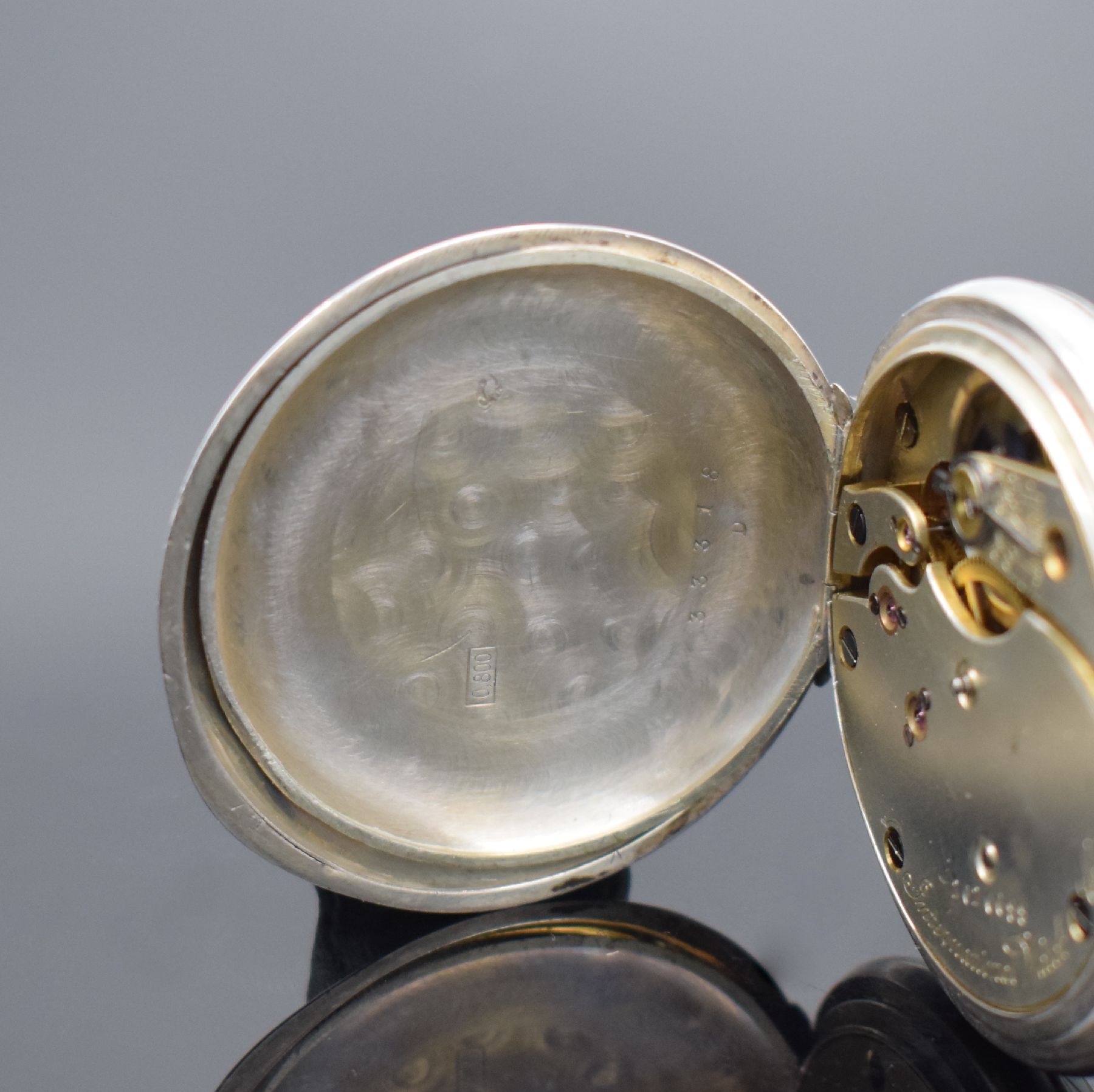 Detail d: IWC sehr seltene frühe Taschenuhr in Silber, Schweiz um 1888, offenes glattes Geh. dell., Emailzifferbl. riss./besch., kl. Sek. b. 6, Zeiger ...