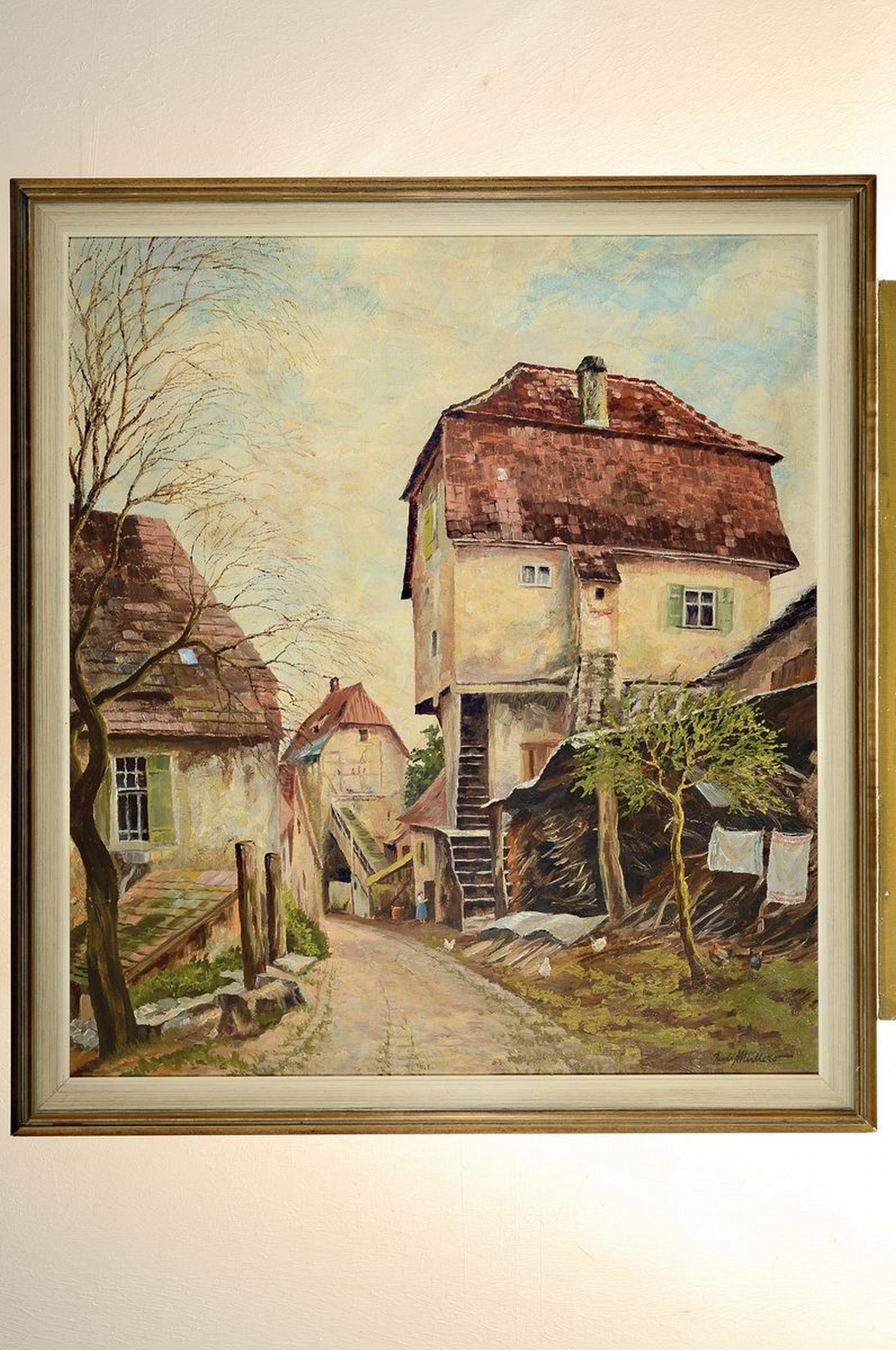 Detail k: Rudi Müllers, 1895 München - 1972 Heidelberg , Studium an den Akademien München und Leipzig, hier: Ansicht einer Dorfstraße, wohl Mückenloch bei ...