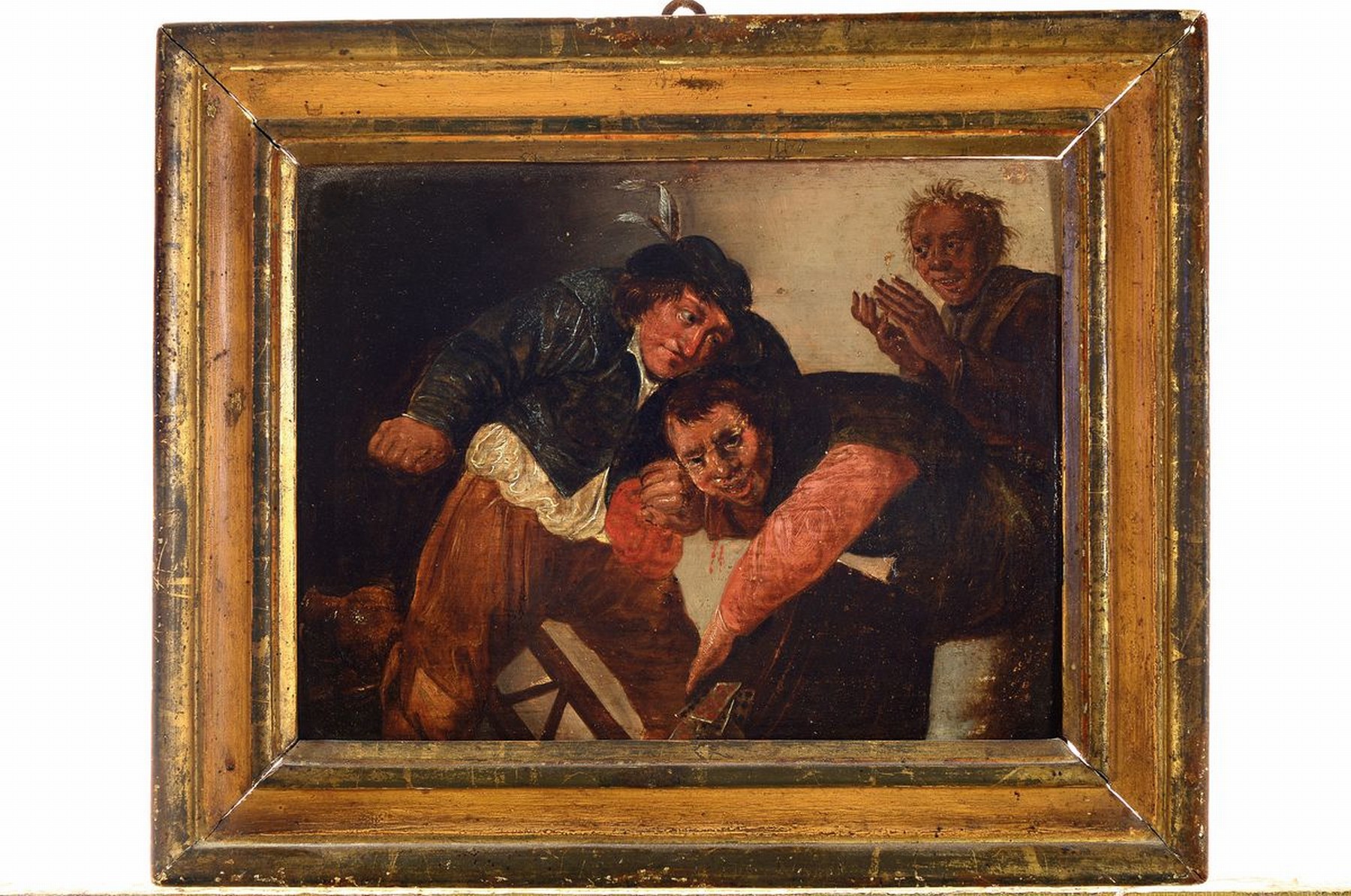 Detail l: Unbekannter Künstler der 1.H. des 19.Jh., in der Tradition des Altniederländers Pieter Quast (1606-47), Paar Genreszenen: Wirtshausschlägerei nach ...