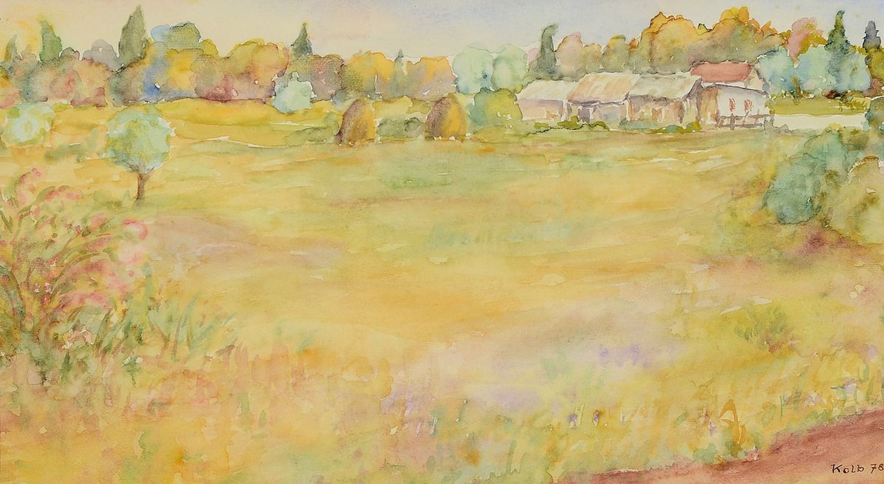 Oskar Kolb, 1923 Ratzenried/Allgäu - 1998 Wiesbaden, Landschafts-Aquarell, signiert u.datiert 78, unter Glas gerahmt, 32x42 cm