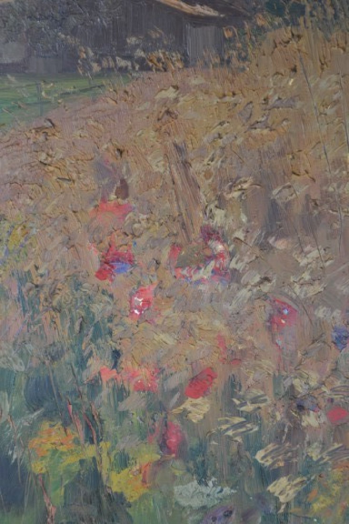 Detail e: Carl Bössenroth, 1863 - 1935 Berlin, Studiuman den Akademien Berlin und München, hier: Ansicht Höhenschäftlarn mit reifem Kornfeld, so verso auf ...