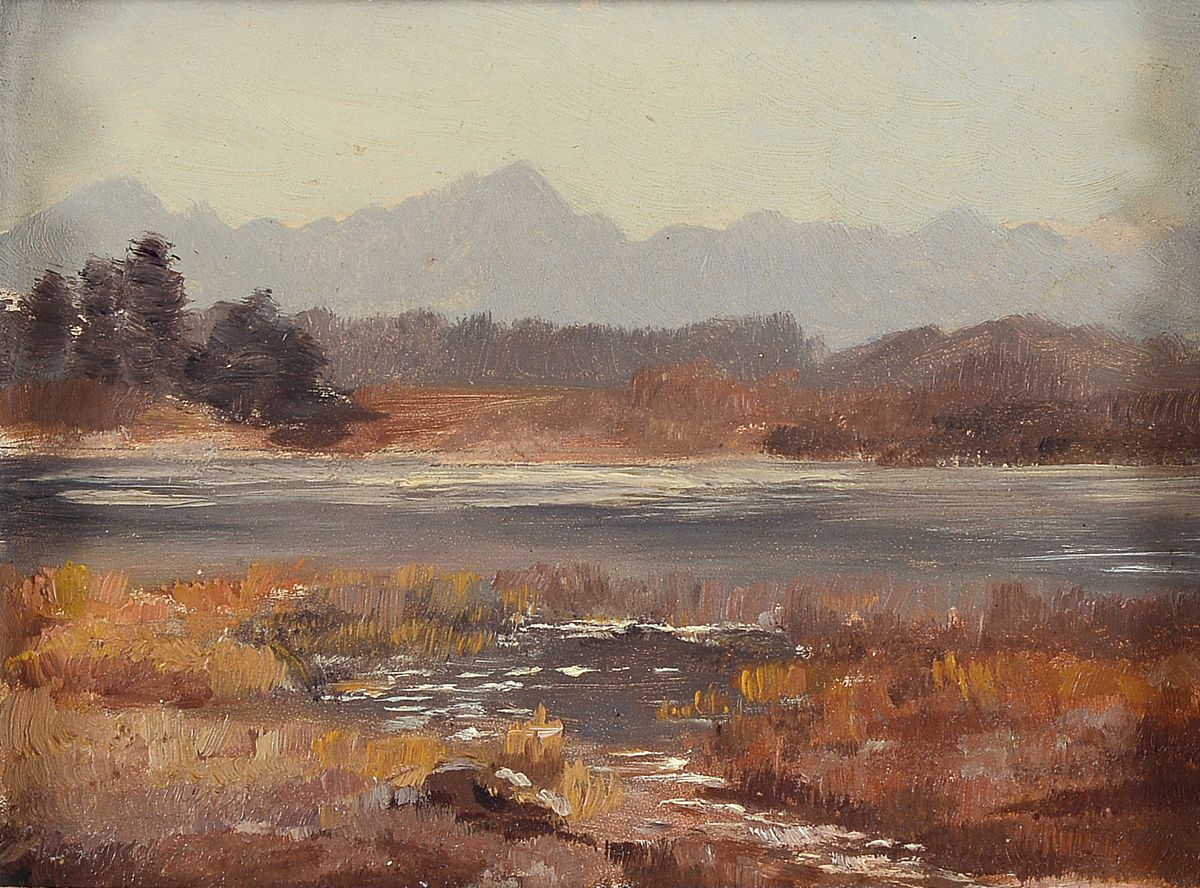 Unbekannter Künstler, 19./20.Jh., Umkreis Münchner Schule, Voralpenlandschaft, skizzenhafter Charakter, wohl plein air entstandene ...