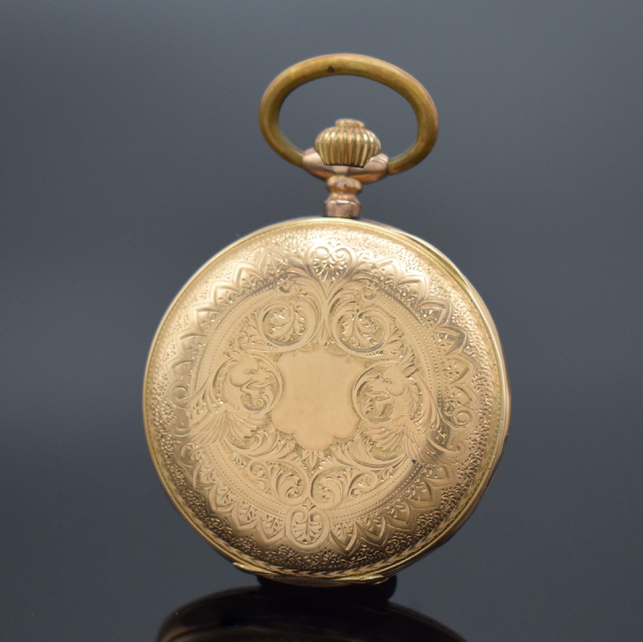 Detail c: MONOPOL / DÜRRSTEIN Halbsavonette in RoséG 585/000, Schweiz um 1900, grav. 3-Deckel Goldgeh. dell., Rückdeckel m. Monogrammspiegel, Sprungdeckel ...