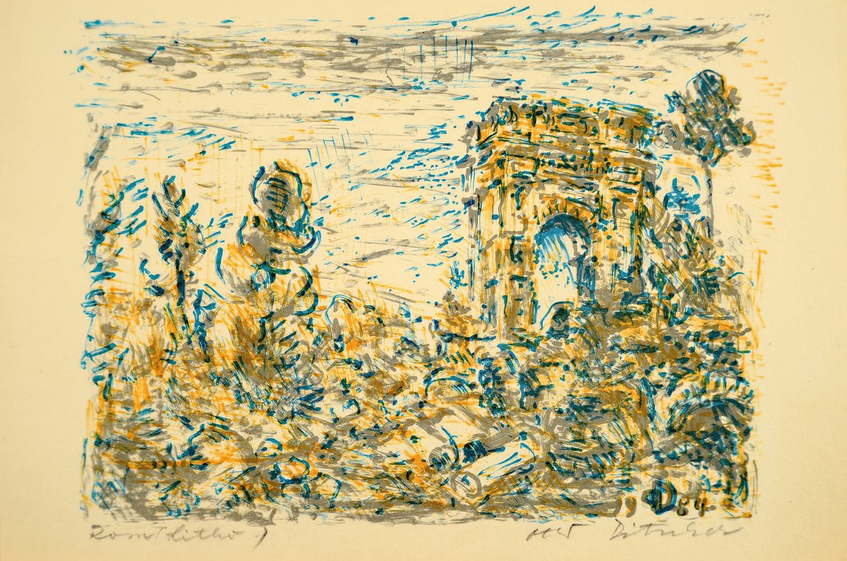 Konvolut aus vier Grußkarten und einem Aquarell: Otto Ditscher, 1903 - 1987 Neuhofen , handgeschriebene, signierte u. datierte Grußkarten in ...