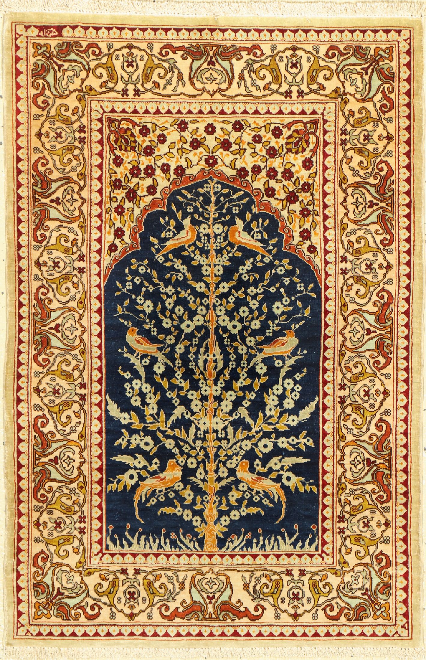 Hereke Seide fein, signiert, Türkei, um 1960, reine Naturseide, ca. 78 x 52 cm, EHZ: 2