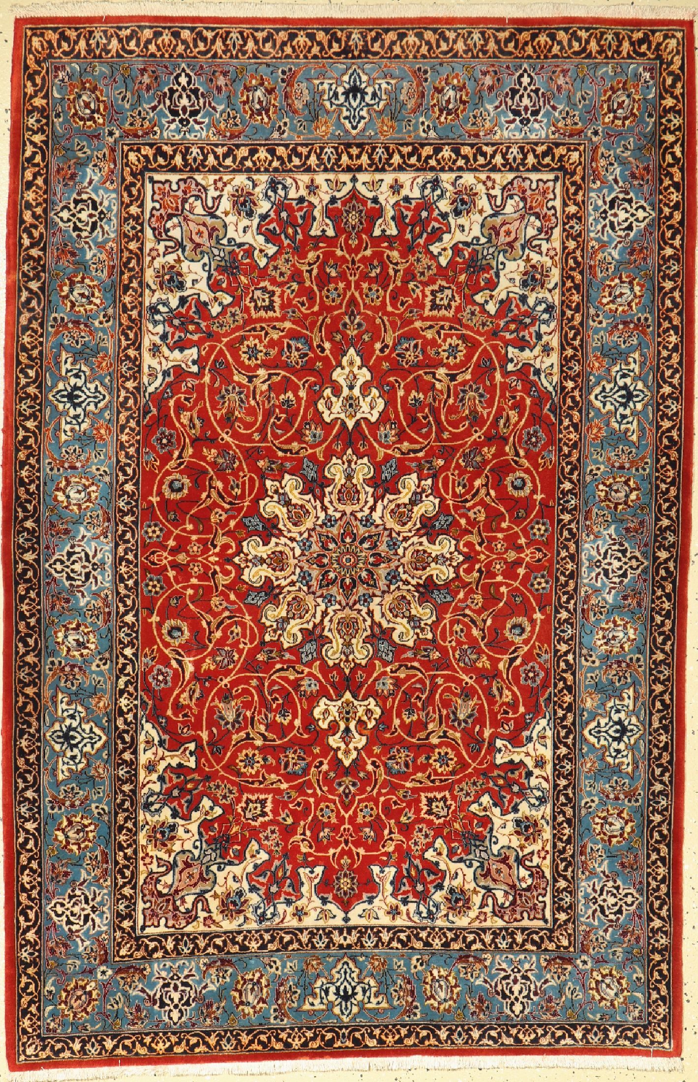 Esfahan fein, Persien, um 1960, Korkwolle auf Seide, ca. 170 x 112 cm, ca. 1,0 Mio. Kn/qm, EHZ: 2