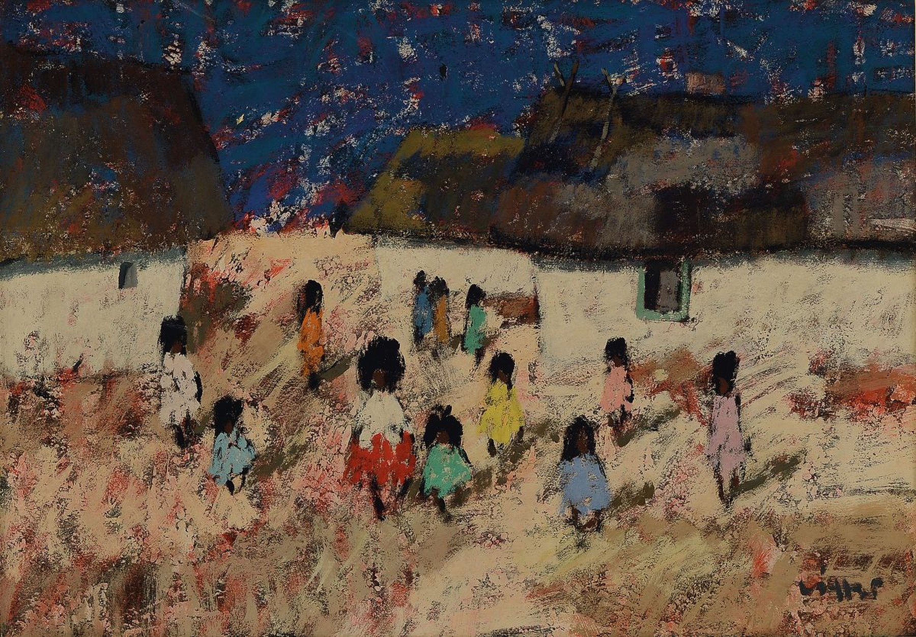 Arrigo Wittler, 1918 Heeven-2004 Worpswede, spielende Kinder im Süden, Öl/Malkarton, rechts unten signiert, ca. 46x66cm, R. ca. 64x84cm