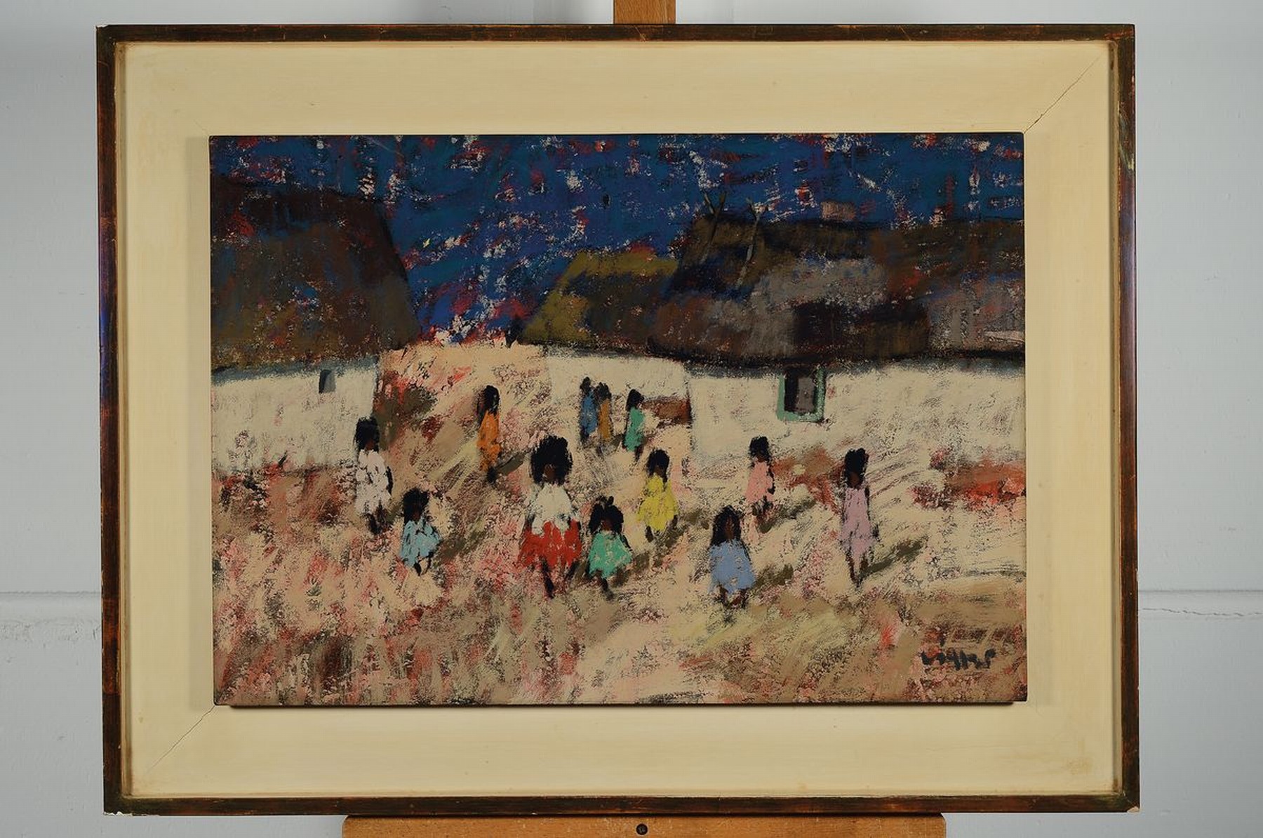 Detail k: Arrigo Wittler, 1918 Heeven-2004 Worpswede, spielende Kinder im Süden, Öl/Malkarton, rechts unten signiert, ca. 46x66cm, R. ca. 64x84cm