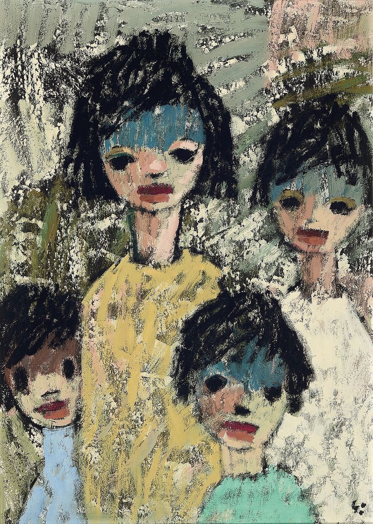 Arrigo Wittler, 1918 Heeven-2004 Worpswede, vier Kinder, Öl/Malkarton, rechts unten signiert, ca. 67x48cm, R. ca. 82x693cm