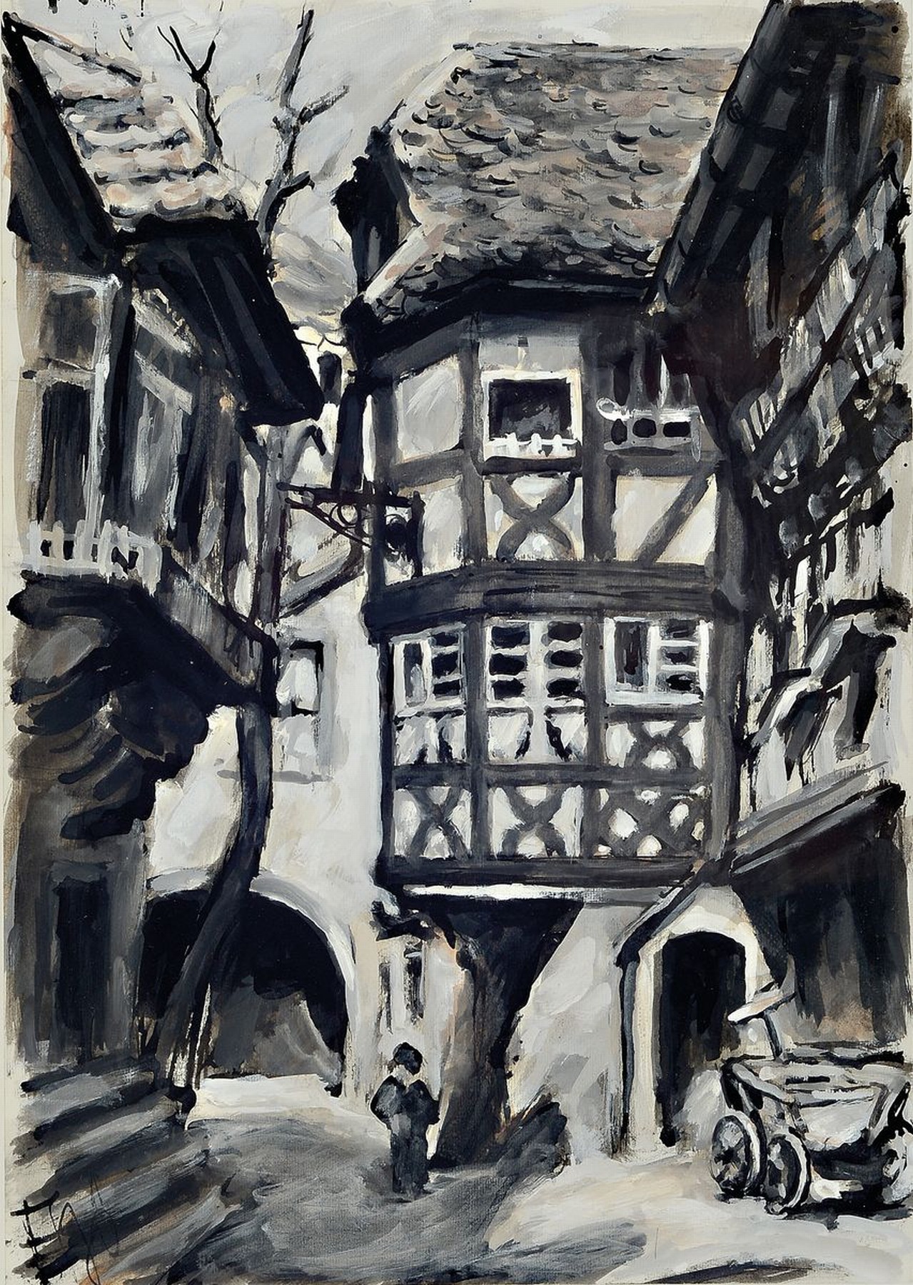 Detail a: Fritz Börner, 1921 Leipzig - 1985 Kaiserslautern, vier Gouachen, alle monogrammiert, pfälzer Weindörfer und Waldlandschaft, ca. 41.5 x 29 cm bzw ...