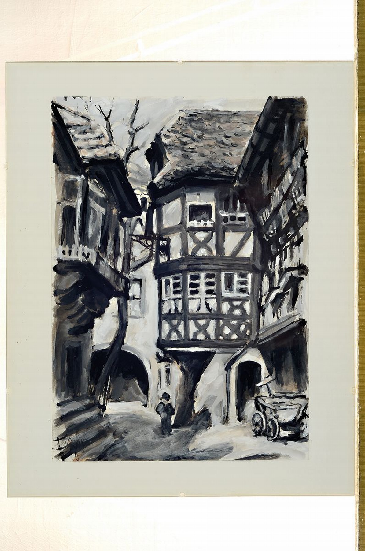 Detail l: Fritz Börner, 1921 Leipzig - 1985 Kaiserslautern, vier Gouachen, alle monogrammiert, pfälzer Weindörfer und Waldlandschaft, ca. 41.5 x 29 cm bzw ...
