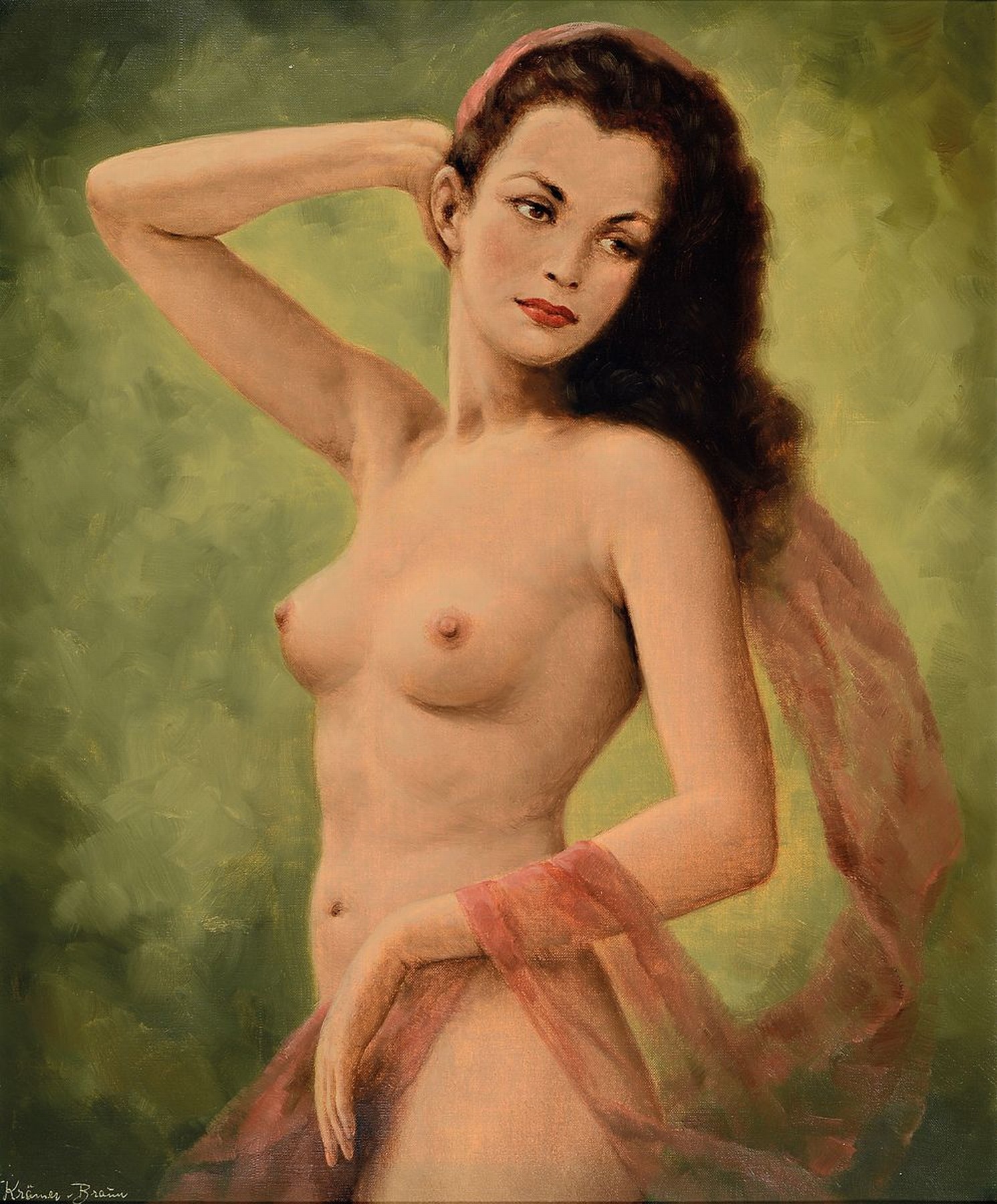 Detail a: Josef Krämer-Braun, 1913 - 1983, zwei Frauenakte, Öl/Lwd, signiert, beide rückseitig bezeichnet: a. "Die schöne Helena", ca. 60 x 50 ...