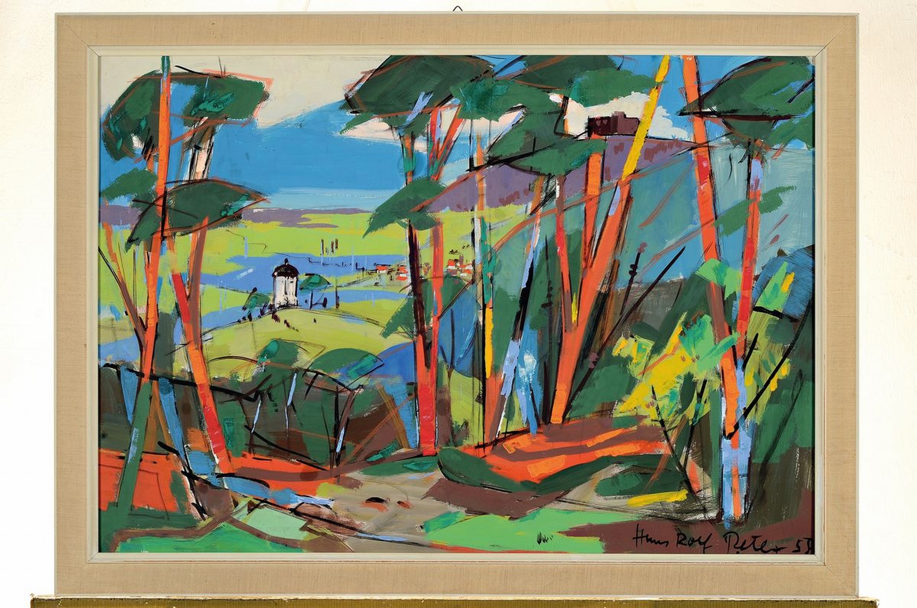 Detail k: Hans Rolf Peter, 1926-2020 Neustadt a.d. Weinstraße, Blick auf Hambach, Gouache auf Papier, rechts unten signiert und dat. 58, ca. 46x66cm, u.Gl., ...