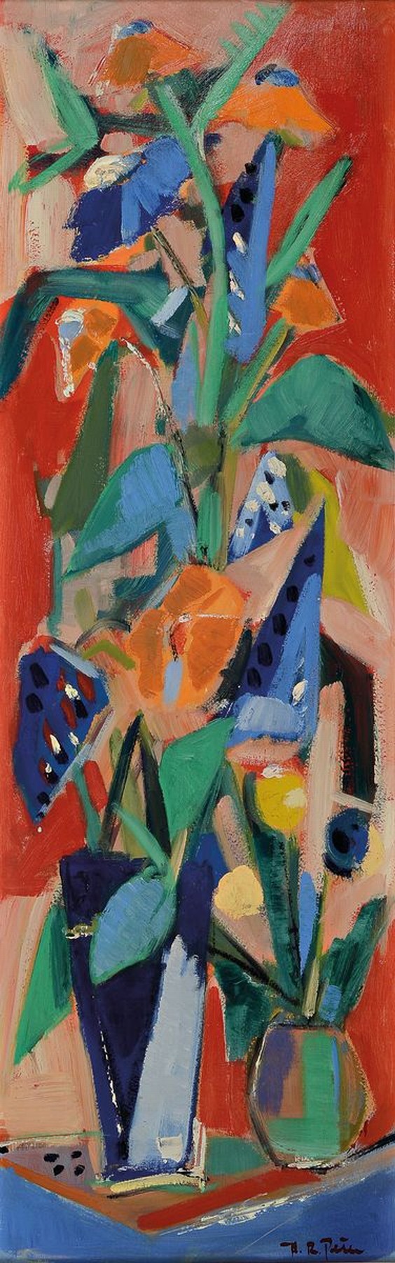 Hans Rolf Peter, 1926-2020 Neustadt a.d. Weinstraße, Blumenstillleben, Öl/Malkarton, rechts unten signiert, ca. 90x28cm, R. ca. 99x37cm