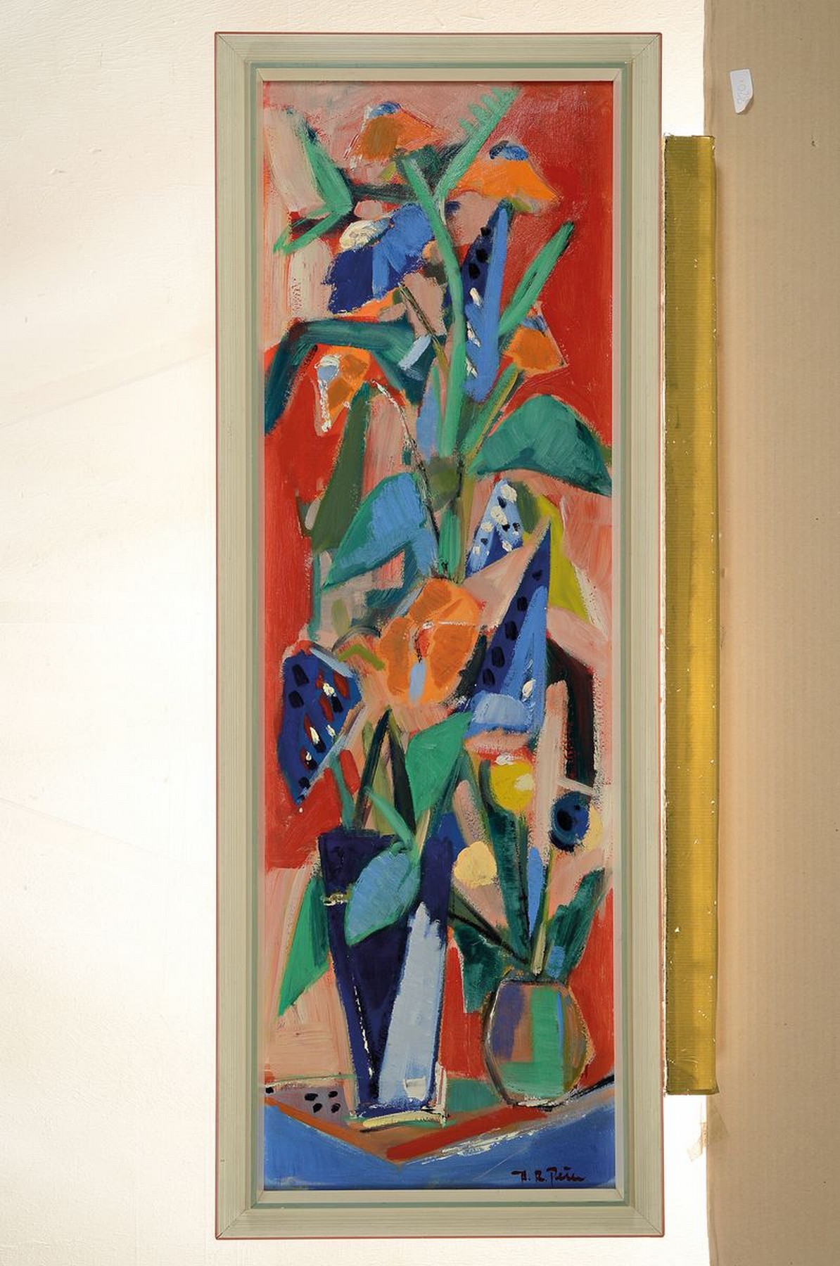 Detail k: Hans Rolf Peter, 1926-2020 Neustadt a.d. Weinstraße, Blumenstillleben, Öl/Malkarton, rechts unten signiert, ca. 90x28cm, R. ca. 99x37cm
