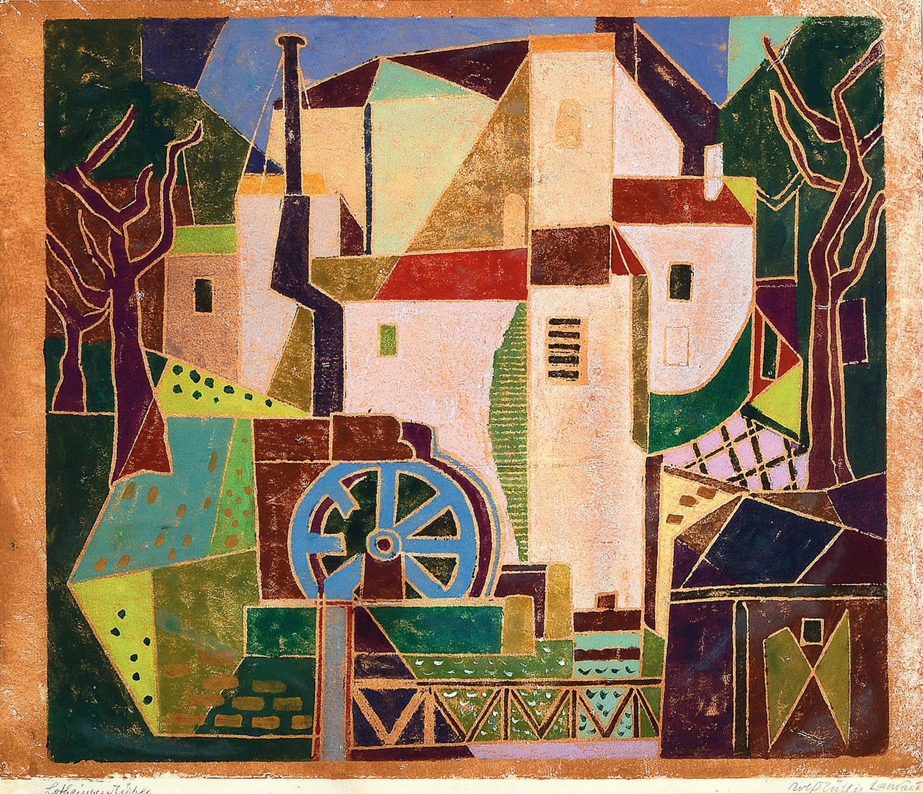 Rolf Müller-Landau, 1903-1956 Bad Bergzabern , Lothringer Mühle, Monotypie, betitelt und signiert, ca. 45x53cm, u.Gl., R. ca. 63x72cm