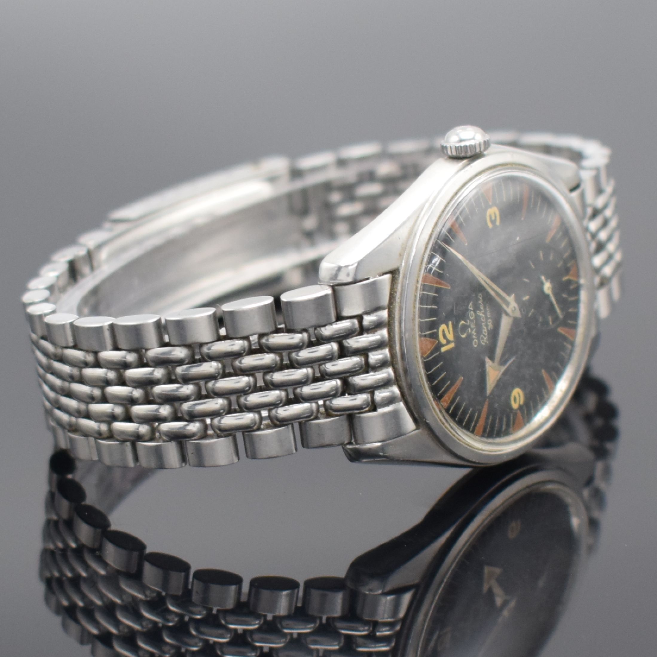 Detail c: OMEGA Ranchero Referenz 2990 seltene unpolierte Herrenarmbanduhr in Stahl, Schweiz um 1960, Handaufzug, 2 tlg. Geh., Boden aufgedr., orig. Krone & ...