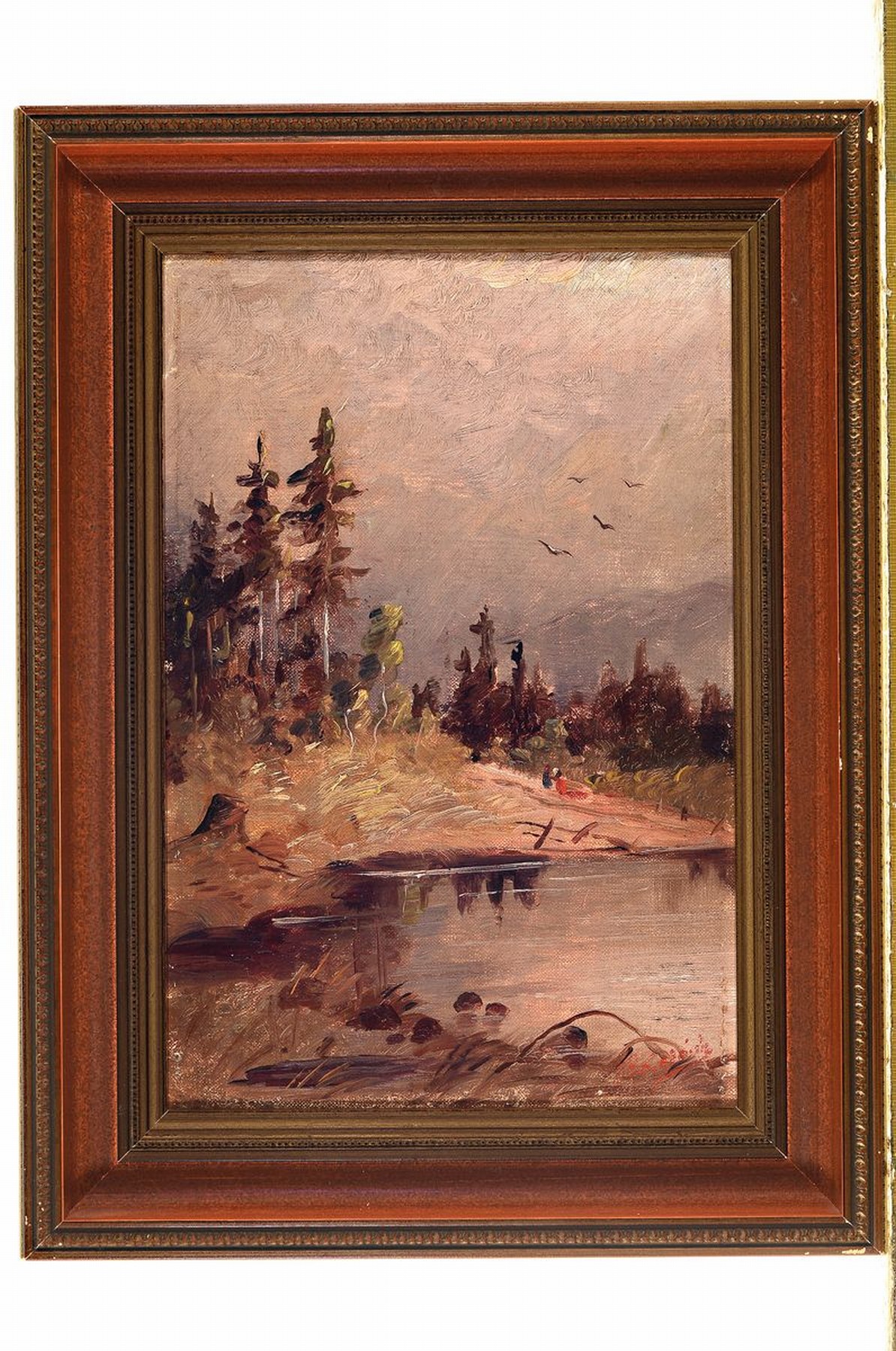 Detail k: Unbekannter Künstler, um 1900, zwei Pendants, Sommer- und Winterlandschaft, Öl/Lwd, unleserlich in Rot signiert J.F.... ?, 30.5 x 20.5 cm, Rahmen