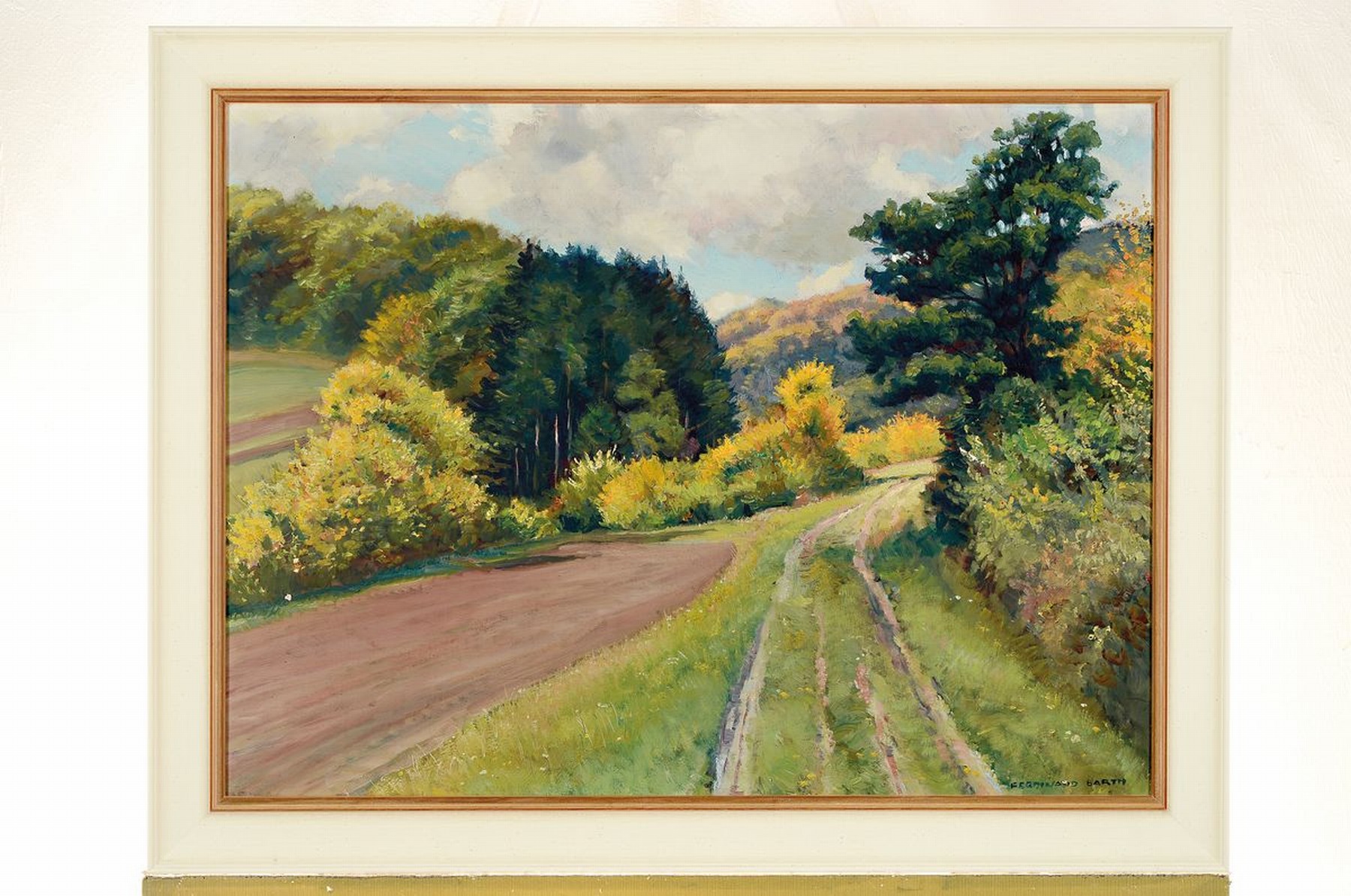 Detail k: Ferdinand Barth, 1902 Darmstadt-1979 Lautertal, Weg durch hügelige Landschaft, Öl/Lwd, rechts unten signiert, rückseitig nochmals signiert, dat. ...