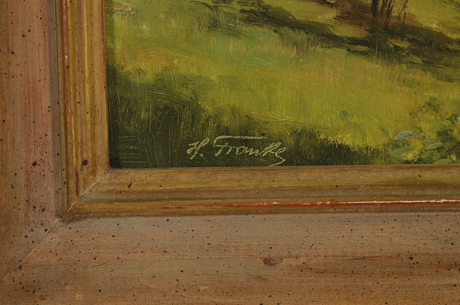 Detail a: Hanni Franke, 1890 Koblenz-1973 Frankfurt, Wiesenlandschaft mit Bäumen, Öl/Hartfaser, links unten signiert, ca. 24x18cm, R. ca. 39x33cm