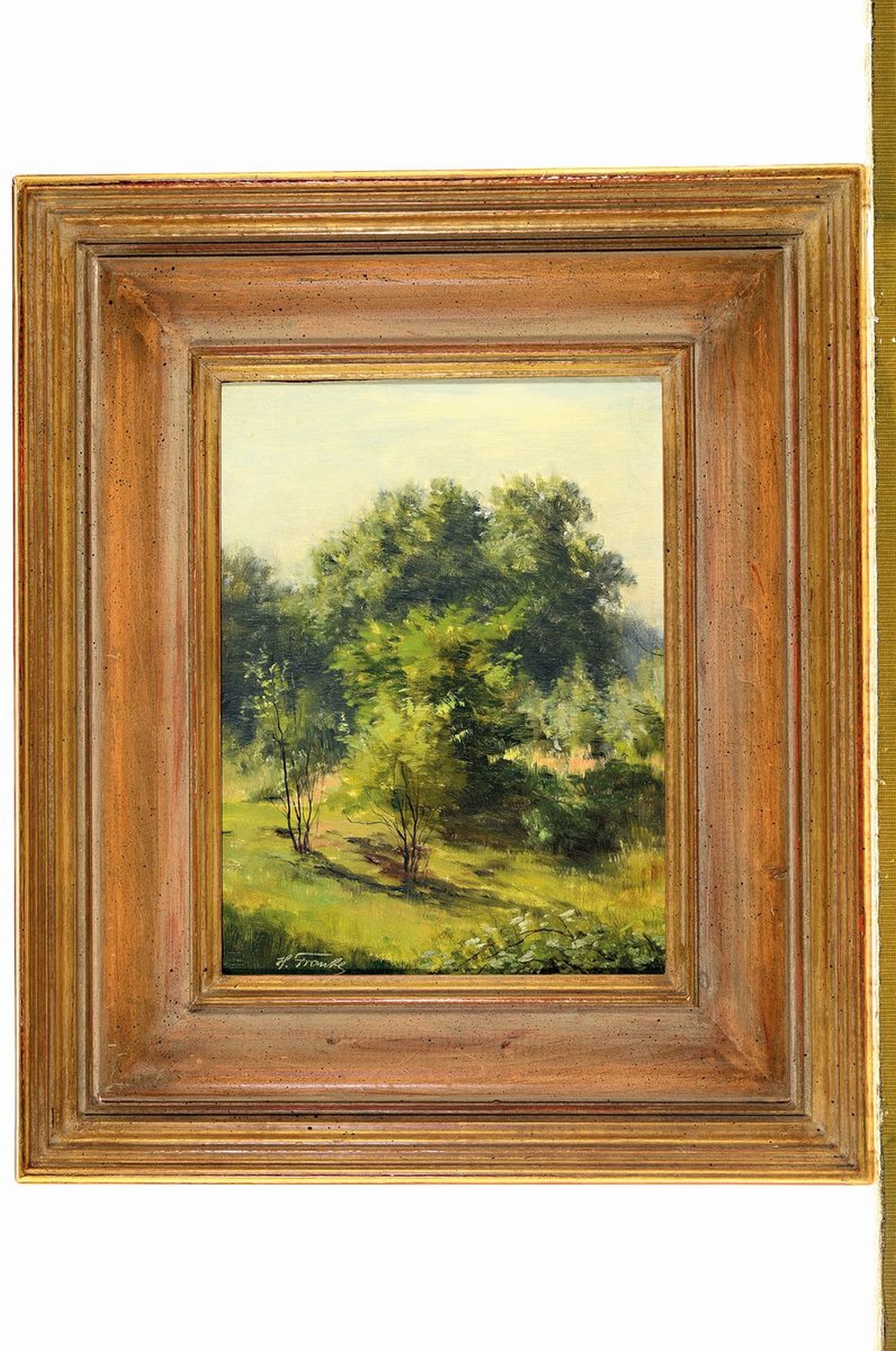 Detail k: Hanni Franke, 1890 Koblenz-1973 Frankfurt, Wiesenlandschaft mit Bäumen, Öl/Hartfaser, links unten signiert, ca. 24x18cm, R. ca. 39x33cm