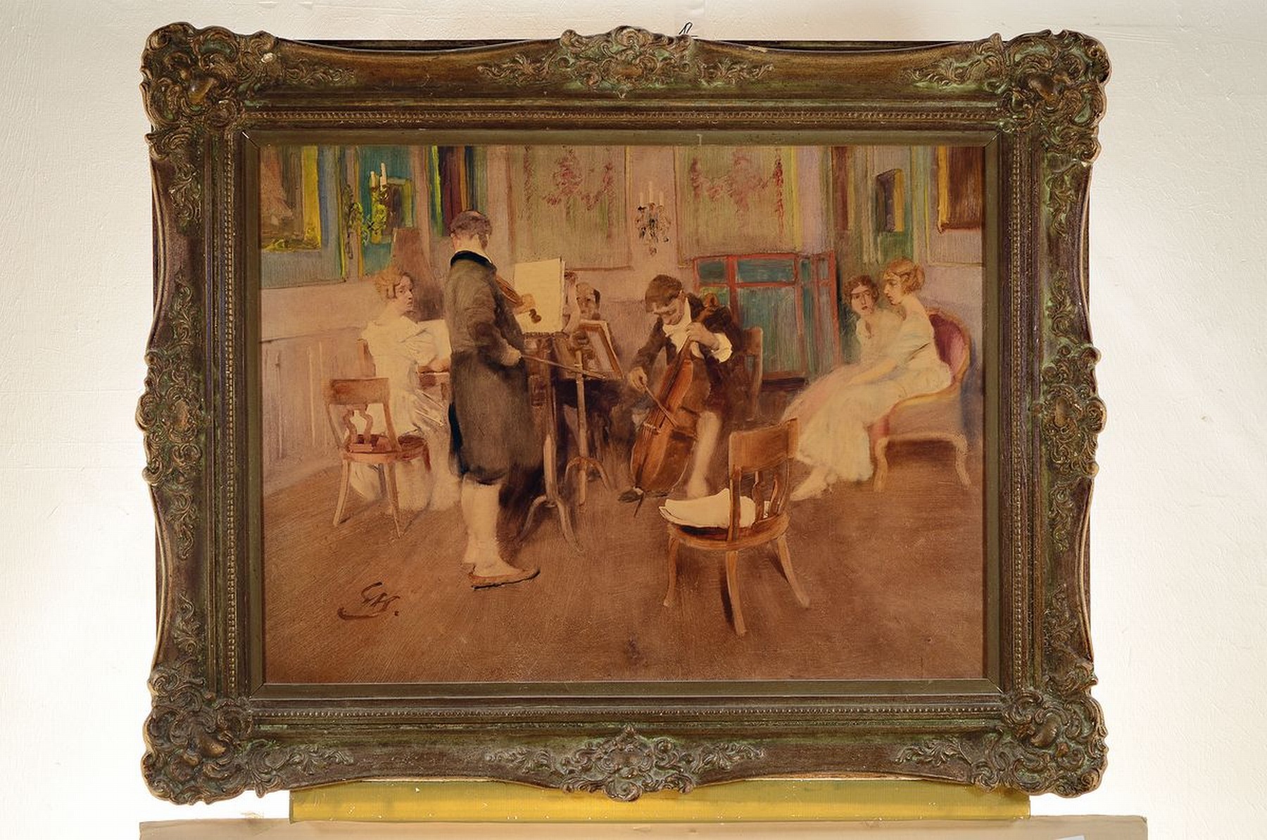 Detail k: Wilhelm Schreuer, 1866 Wesel-1933 Düsseldorf, Beim Hauskonzert, Öl/Lwd, links unten signiert, ca. 60x80cm, R. ca. 80x100cm