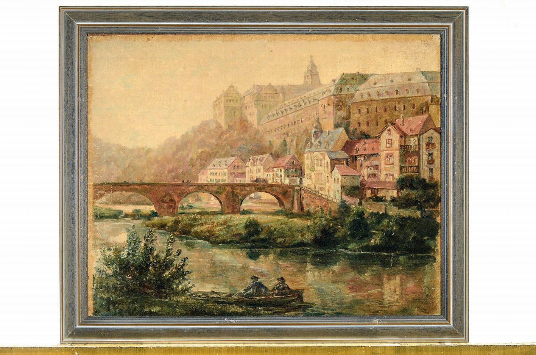 Detail k: Ernst Toepfer, 1878 Wiesbaden-1955 Idstein, Studium an den Akademien Karlsruhe und Berlin, hier: Blick auf Weilburg an der Lahn, Öl/ Malkarton, ...
