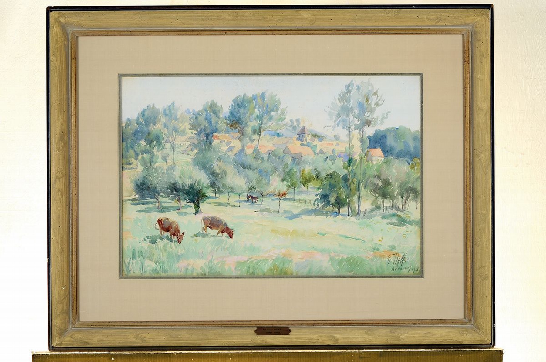 Detail k: Georg Wolf, 1882 Düsseldorf-1962 Uelzen, Blick auf Arrancy, Aquarell auf Papier, rechts unten signiert, bez. Arrancy und dat. 1915, ca. 33x45cm, PP, ...
