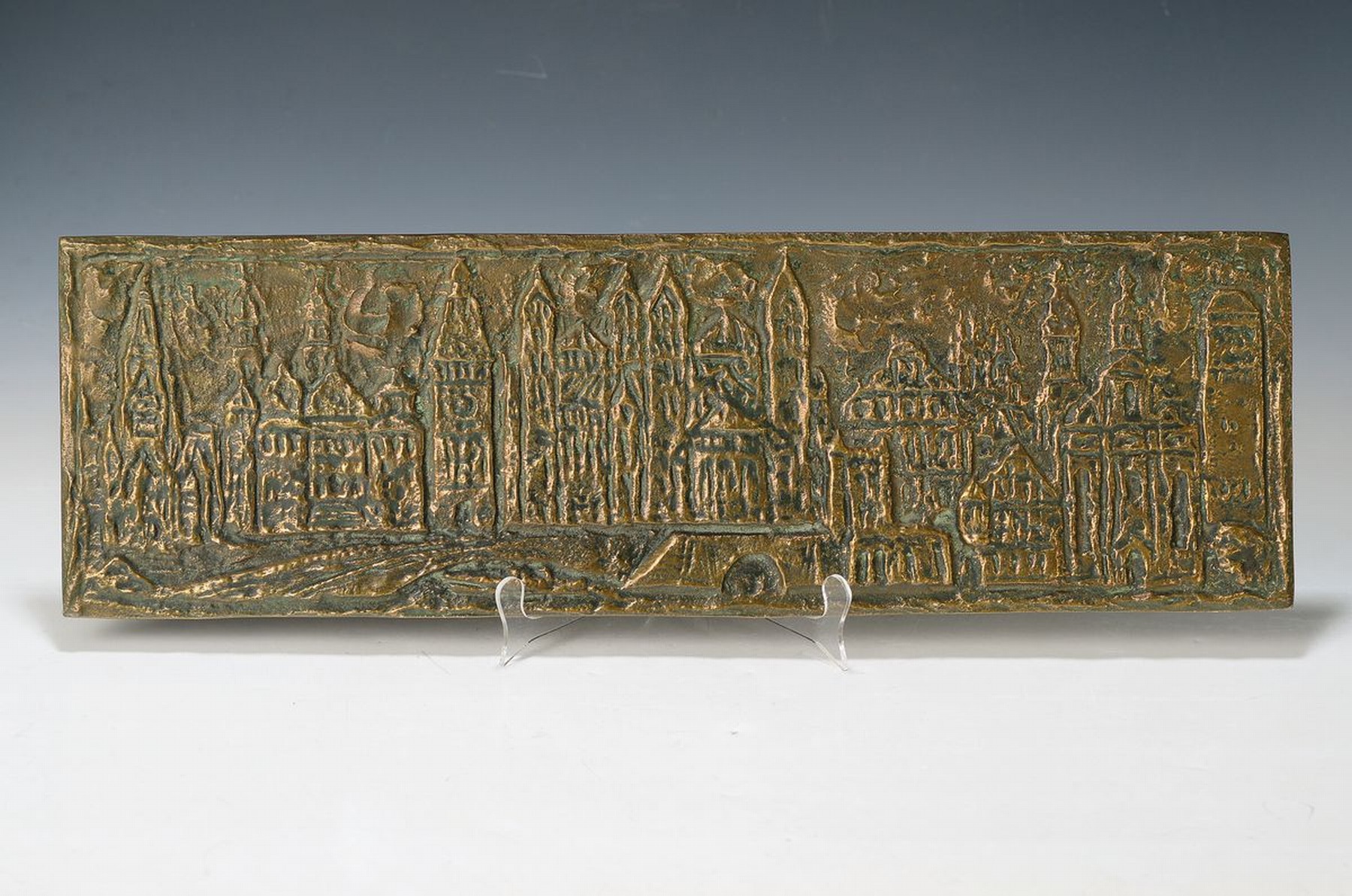 Georg Günter Zeuner, 1923 Dresden-2011 Speyer, Bronzerelief, Stadtsilhouette von Speyer mit dem Kaiserdom, ca. 15x50cm