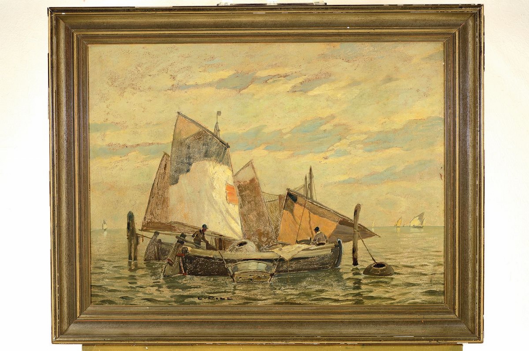 Detail k: Ludwig Dill, 1848 Gernsbach-1940 Karlsruhe, Fischerboote bei Chioggia, Öl/Malkarton, signiert, ca. 56x76cm, R. ca. 69x89cm