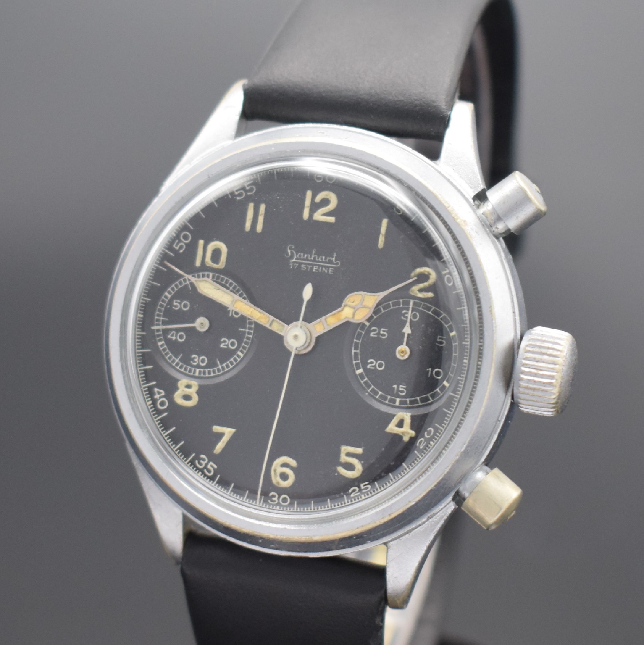 Detail a: HANHART WK 2 Flieger-Schaltradchronograph mit Flyback, Deutschland um 1944, Handaufzug, verchr. Nickelgeh. ohne Drehlünette, verschr. Stahlboden, ...