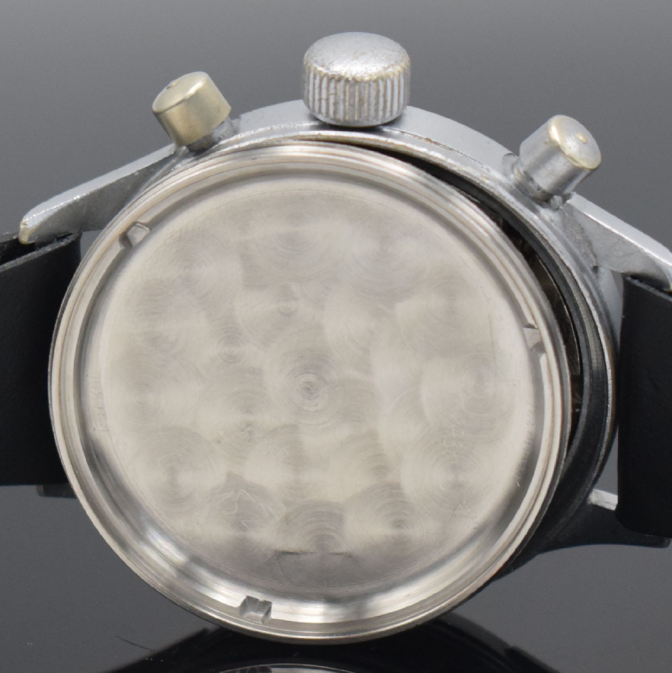 Detail i: HANHART WK 2 Flieger-Schaltradchronograph mit Flyback, Deutschland um 1944, Handaufzug, verchr. Nickelgeh. ohne Drehlünette, verschr. Stahlboden, ...