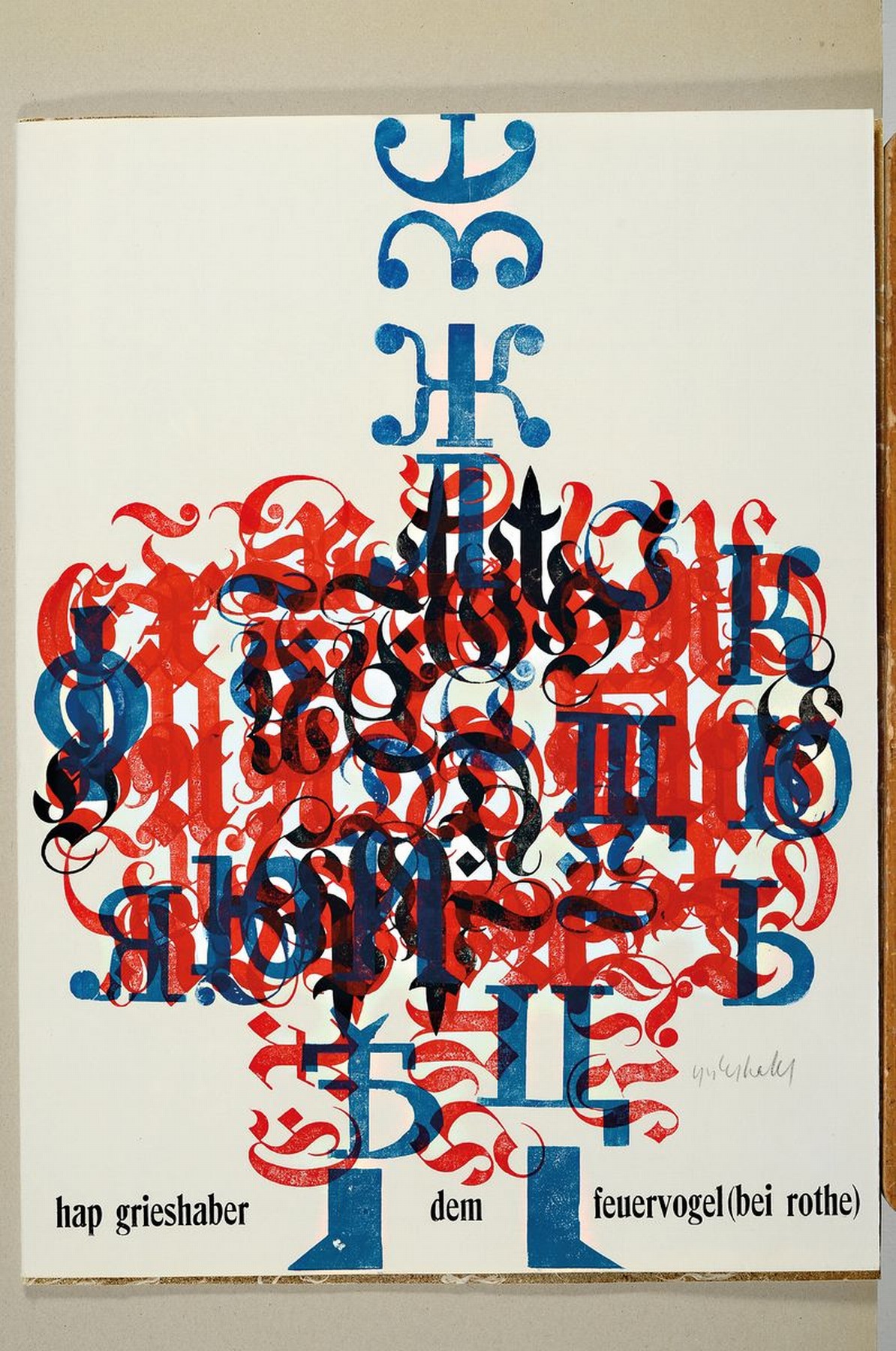 Detail k: HAP Grieshaber, 1901-1981: Mappe "dem Feuervogel", 1961, Verlag der Edition Rothe,Heidelberg, Handdruck Josua Reichert, 8 von ...