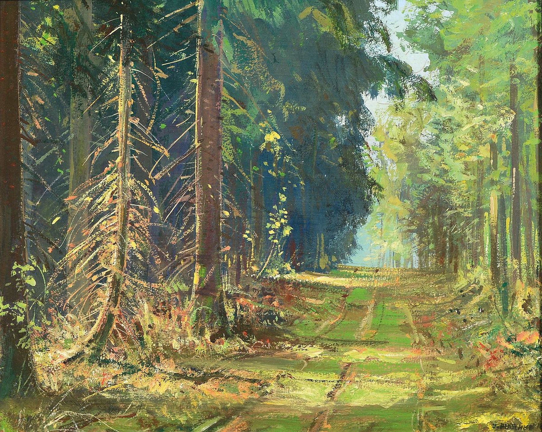 Franz Josef Blaschke, 1916-1984 Köln, Im Oberbusch bei Ratingen, Öl/Papier, rechts unten signiert, rückseitig betitelt, ca. 24x30cm, R. ca. 30x36cm