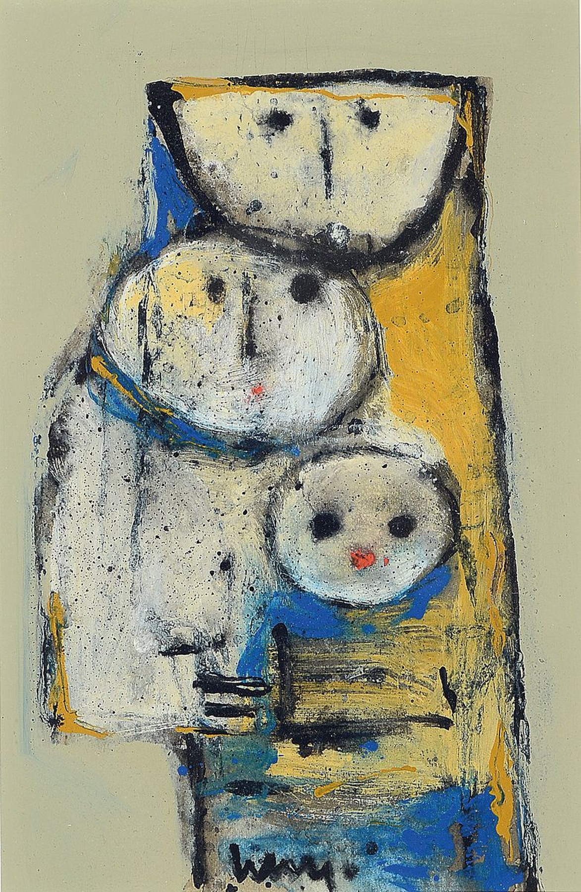 Walter Knobelspiess, geb. 1936 Konstanz, 3 Personen, Mischtechnik auf Papier, sign., unter Glas gerahmt, gesamt ca. 40x31 cm